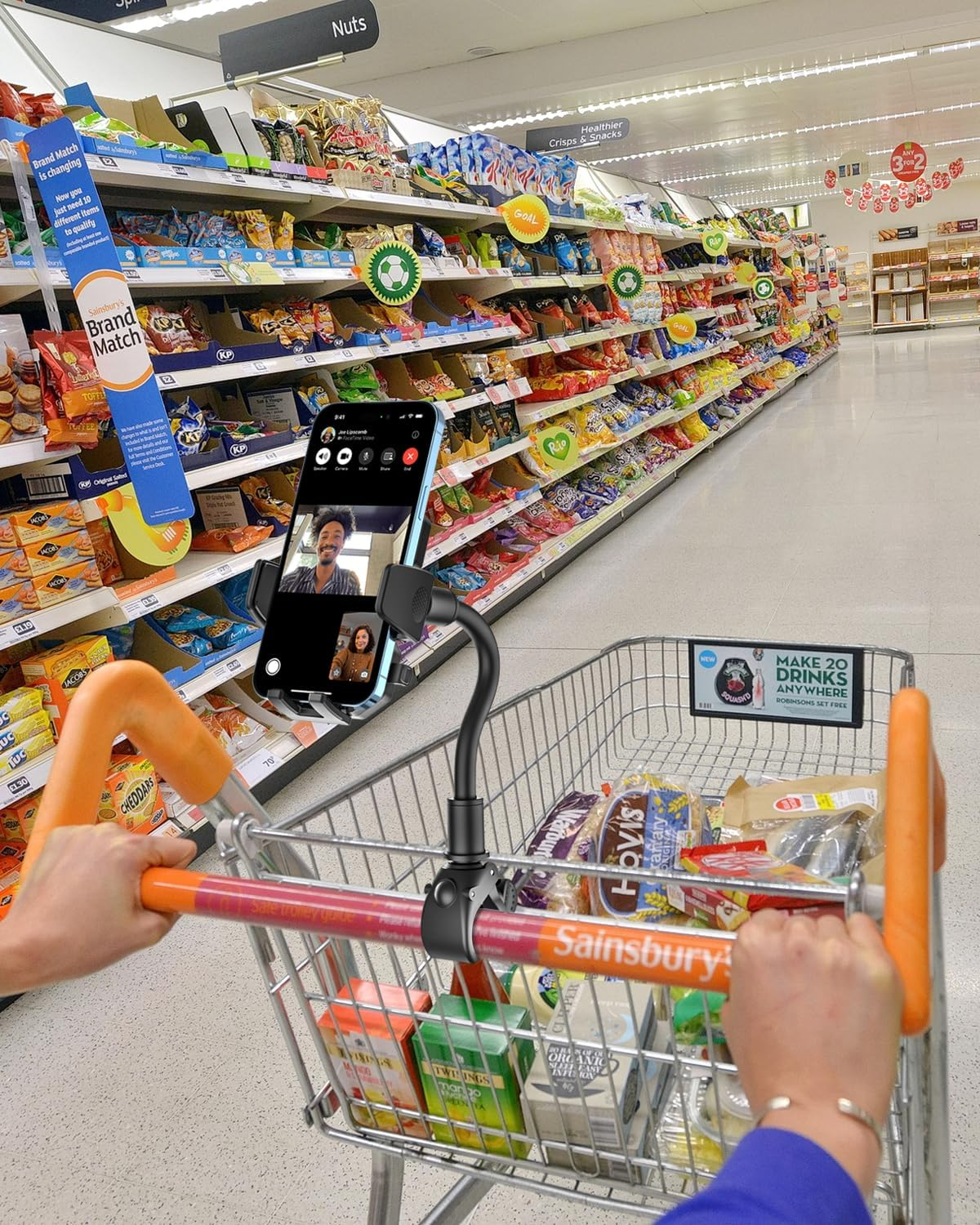 Gooseneck Stroller Phone Holder, Cell Phone Mount Pole Clamp for Baby Stroller, Shopping Cart, Wheelchair, One Hand Operation Phone Clip, for Iphone 16 15 Pro Max 14 13 12 11, Android, All Smartphones image number 1