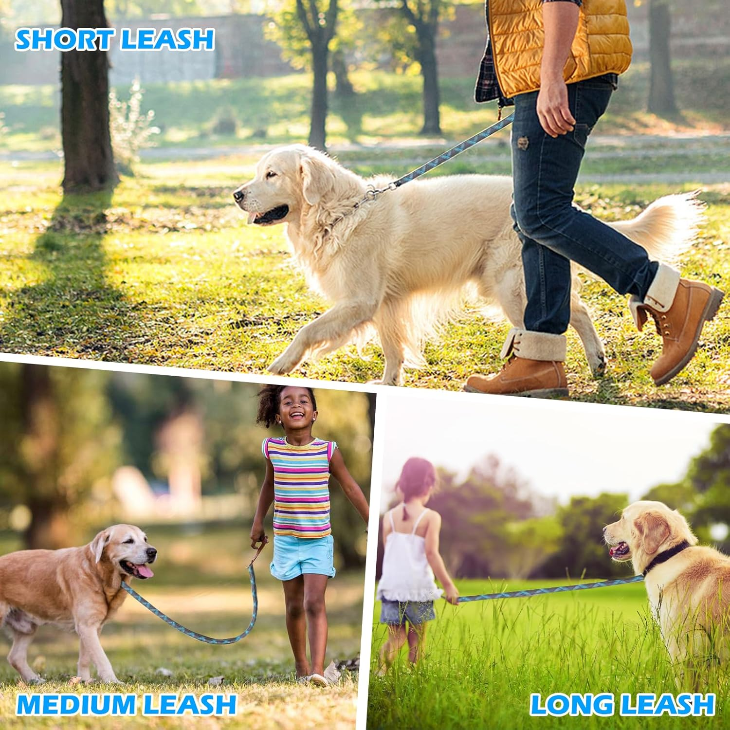 Multifunctional Dog Lead Hands-Free Dog Lead Strong Dog Training Lead 2.6 M Adjustable Dog Lead Double Lead Reflective Nylon Lead Pet Dog Lead for Walking, Running, Training image number 2