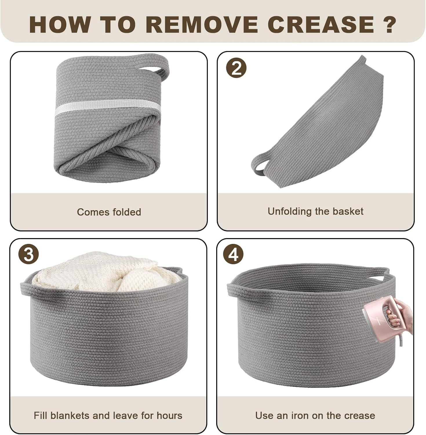 Large Blanket Basket，Large Storage Basket，Gray Wicker Woven Cotton Rope Baskets for Storage, Cotton Rope Blanket Basket for Living Room, Laundry, Nursery, Pillows, Baby Toy Chest （Gray） image number 3