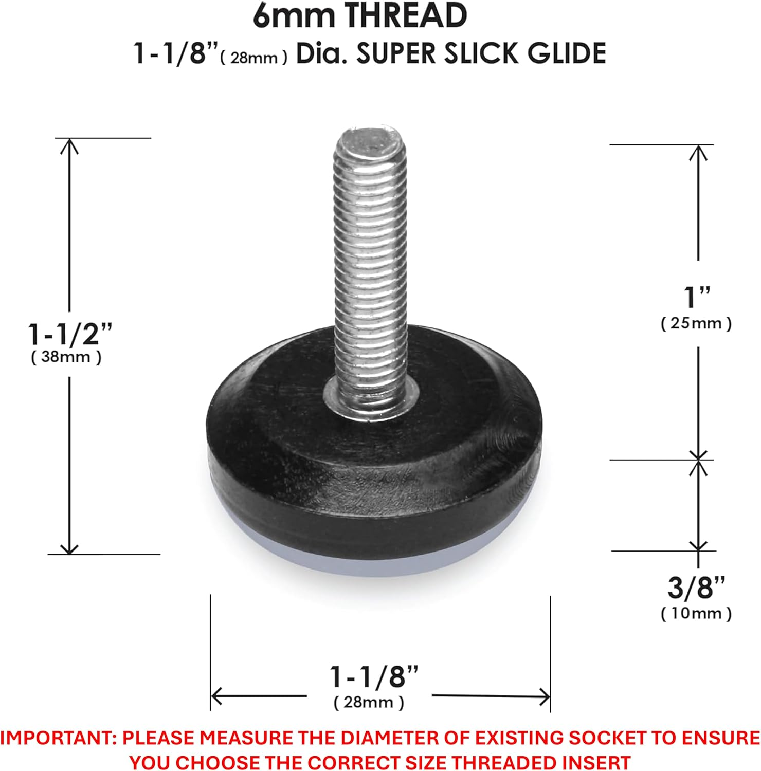 Slipstick Gorilla Outdoor Adjustable Furniture Levelers (8 Pack) Weatherproof Screw in Leg Glides for Chairs, Tables, and Outdoor Furniture Feet, 28Mm Slider Glide, M6 Thread image number 5