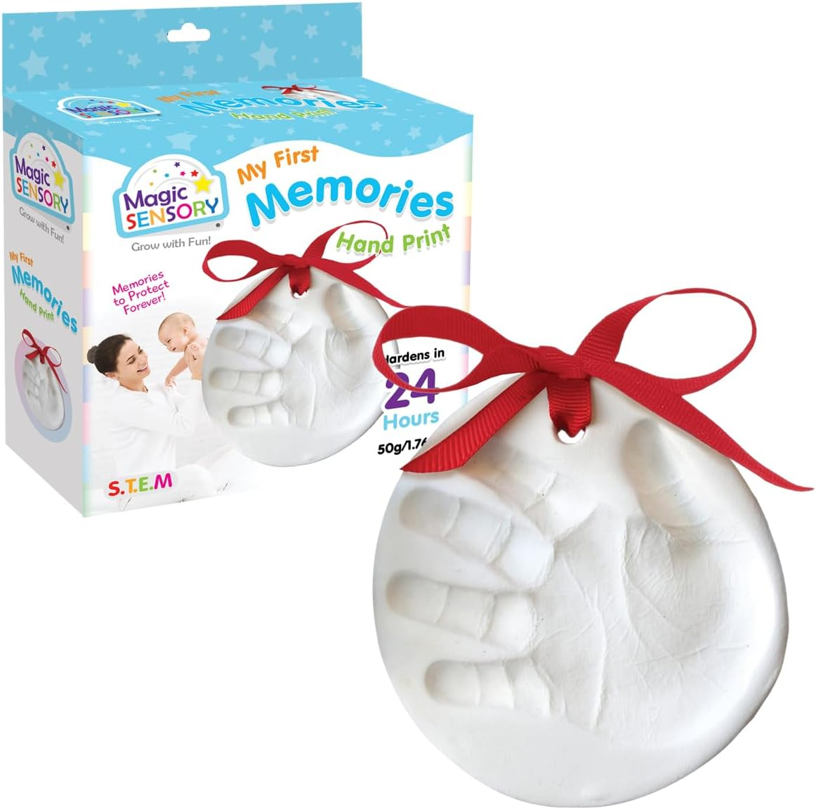 Magic Sensory My First Memories Baby Handprint & Footprint Keepsake Kit &ndash; Air-Dry Clay Ornament with Ribbon &ndash; Newborn Keepsake, for Parents & Grandparents. image number 1