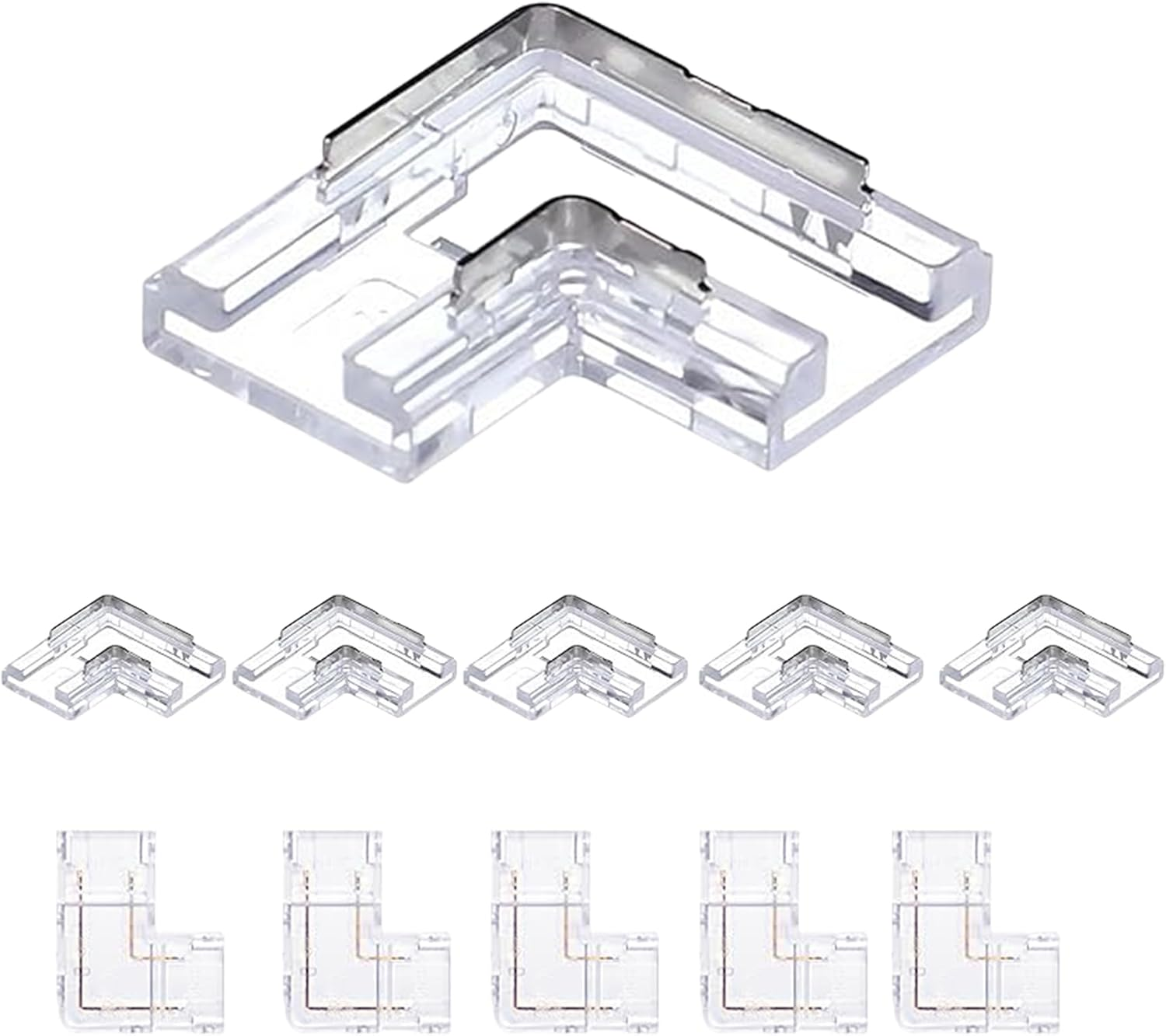 Clearhill 10Mm 2Pin 10Pcs L-Shape Press-In Assembly COB Led Strip Connectors,Ultra Slim,90&deg;Right Angle Corner Joints for Single Color 5V/12V/24V Light Strips,Transparent Terminal,Safe Connection. image number 4