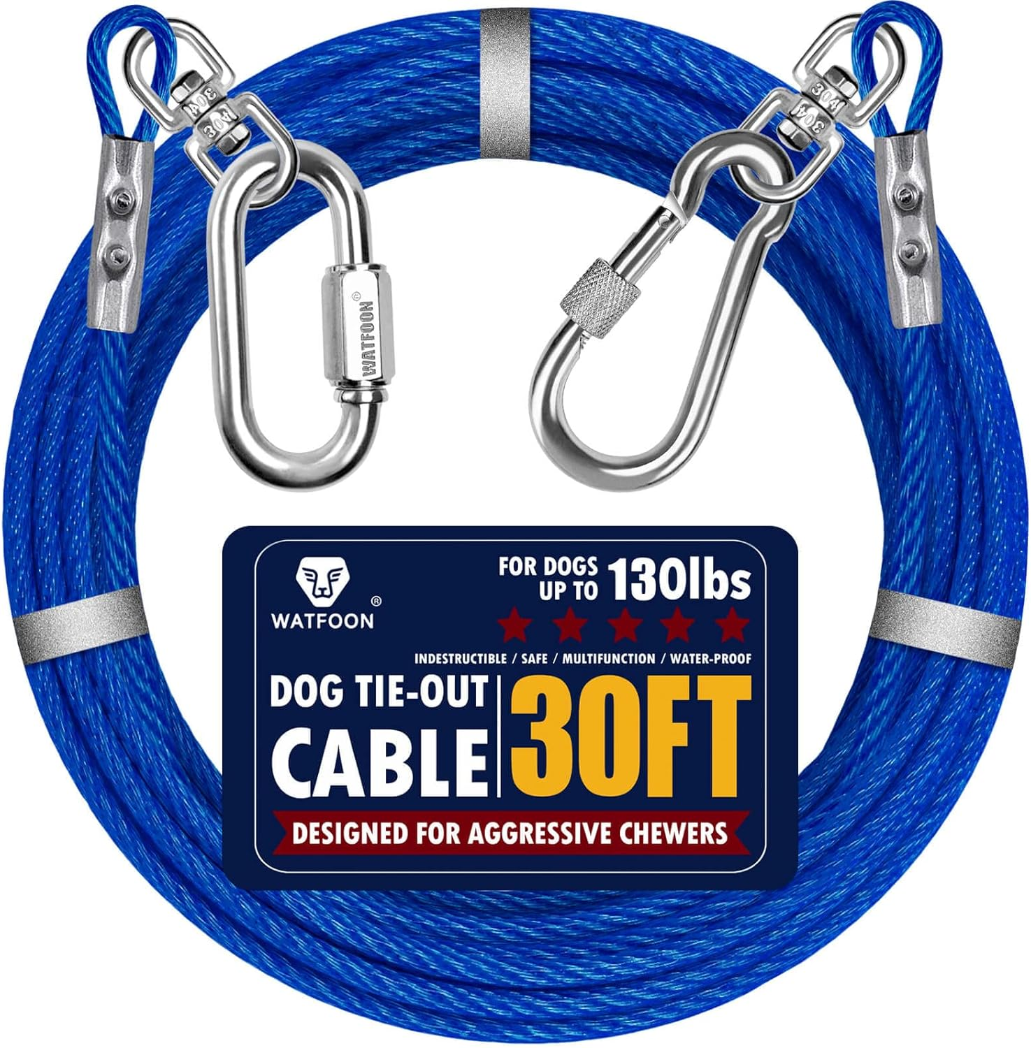 Dog Leads for Yard, 100Ft Tie Out Runner Steel Wire Cable, Heavy Duty Pet Tether Chains for Dogs up to 130 Lbs, Outside, Camping, Park (100Ft-Blue) image number 4