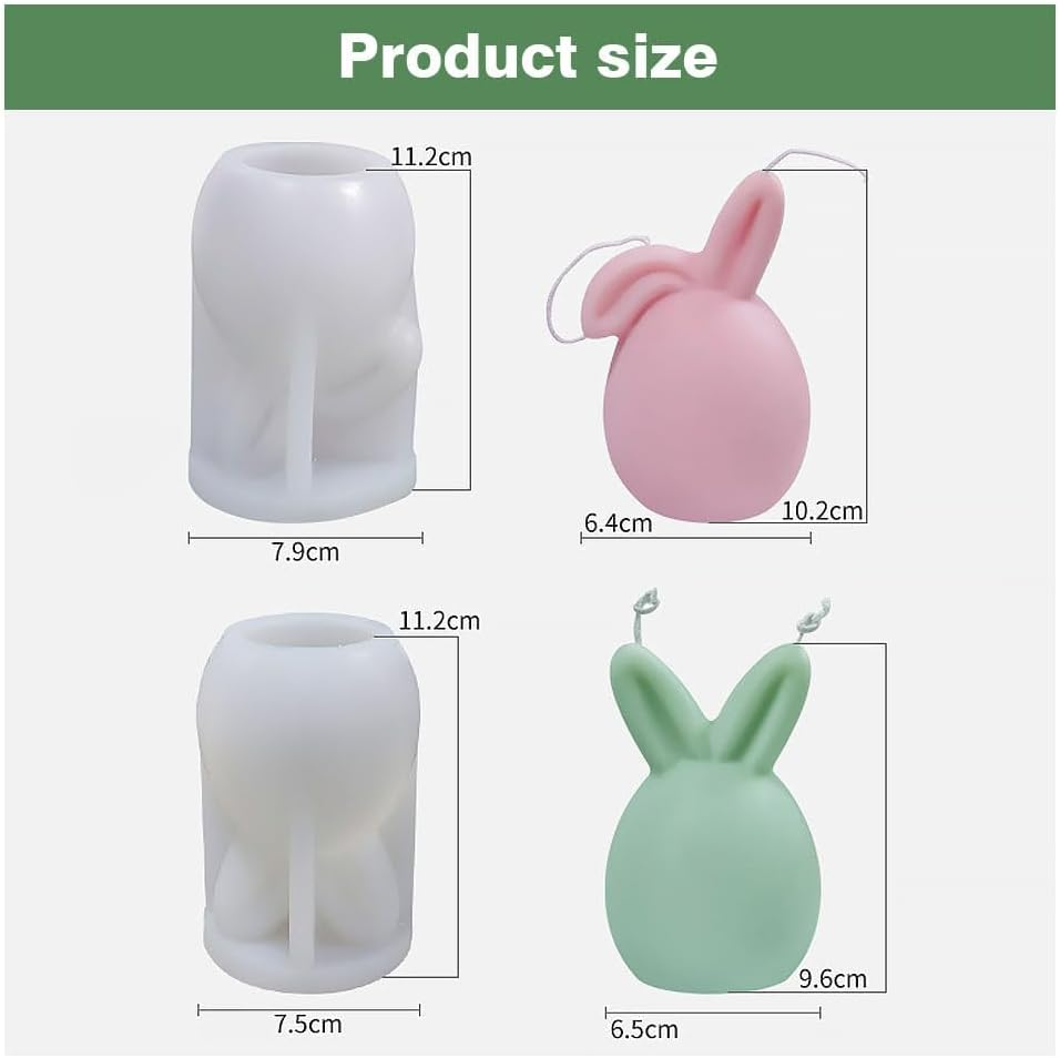 2 Pcs Rabbit Candle Mould,Easter Rabbit & Soap Silicone Mold,Bunny for Cake Decorating,Easter Decorating,Candle Crafts,Clay Art Craft Home Decor image number 4