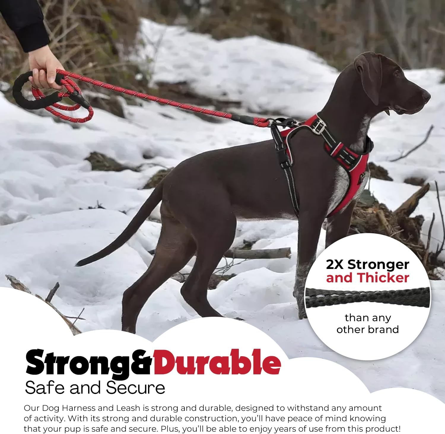 No Pull Dog Harness,Oxford Dog Vest Harness, Reflective No-Choke Pet Harness with Easy Control Soft Handle Walking Dog Harness,Double Padded, Adjustable, Small to Large Dogs Incl Bonus Leash (Red, XL) image number 5