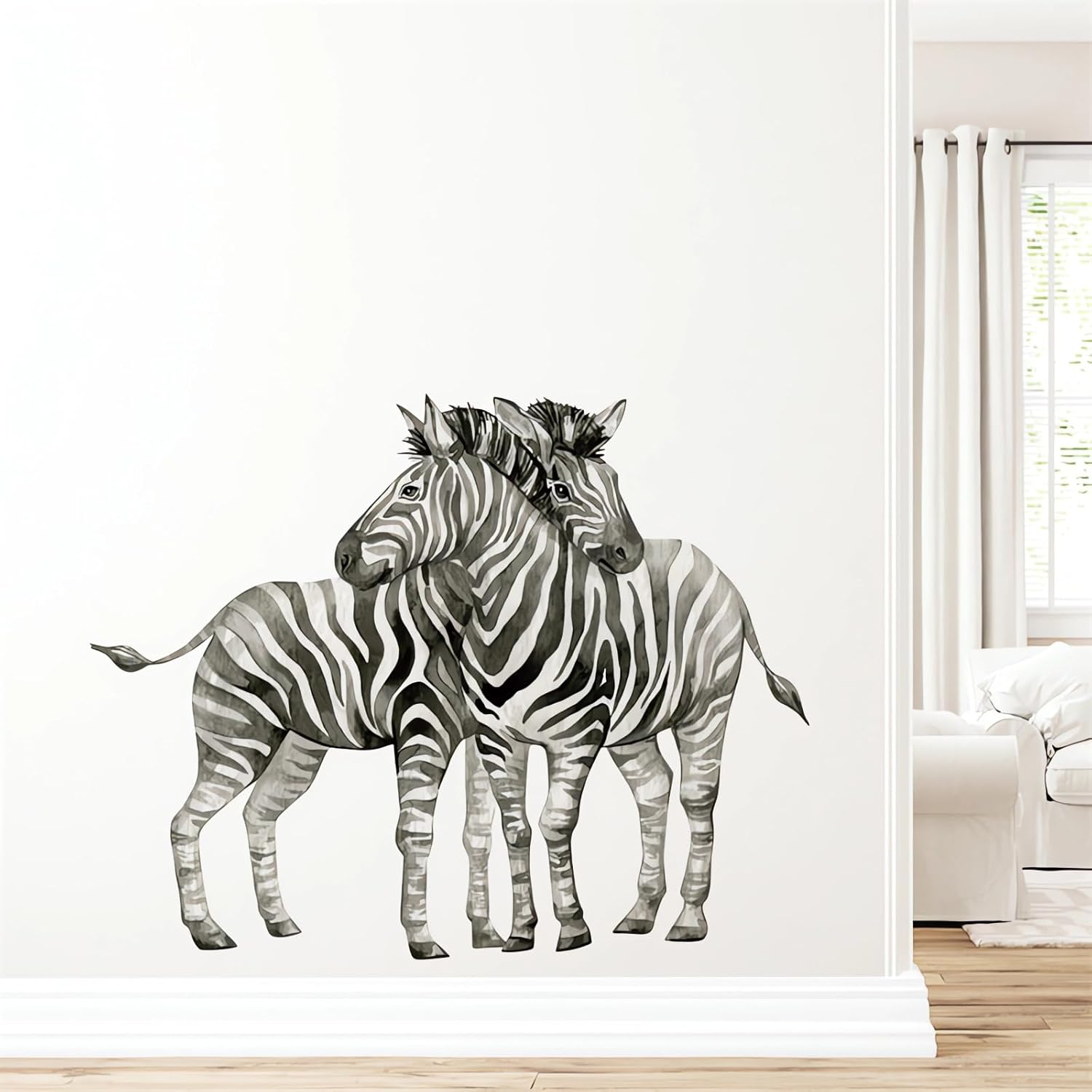 Watercolor Zebras Wall Stickers, Sacinora Jungle Animal Wall Decals Removable Vinyl Peel and Stick for Nursery Living Room Bedroom Children'S Room Playroom Sofa TV Background Art Decorations image number 4