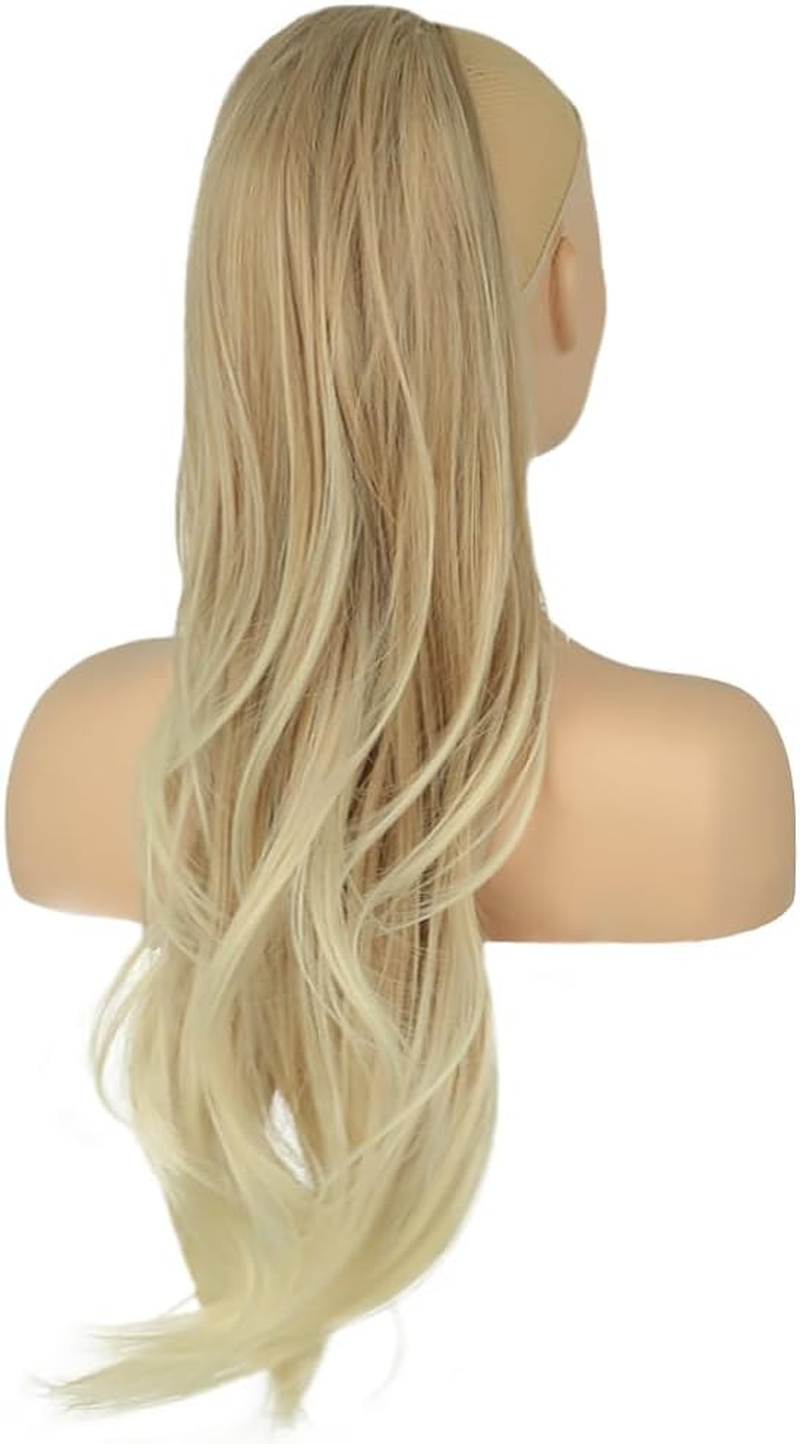 PORSMEER Long Braid Ponytail Hairpiece Hair Extension with Drawstring Long Straight Wavy Natural Synthetic Hair Ponytail Extensions Brown with Blonde for Women Afro Ladies, 65 Cm - Ombre Blonde-27/613T image number 3