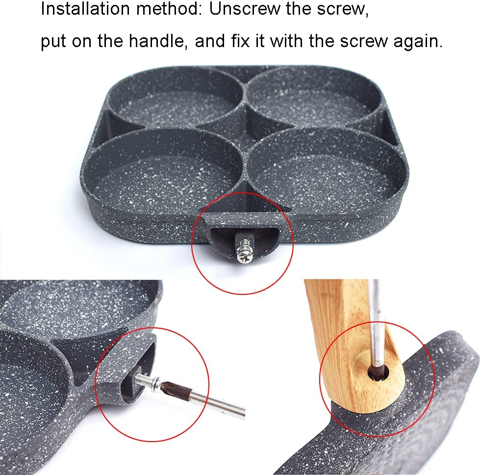 New 4 Hole Frying Pan Omelet Pan for Burger Eggs Ham Pancake Maker Wooden Handle Frying Pot Non-Stick Breakfast for Gas or Induction Stoves image number 5