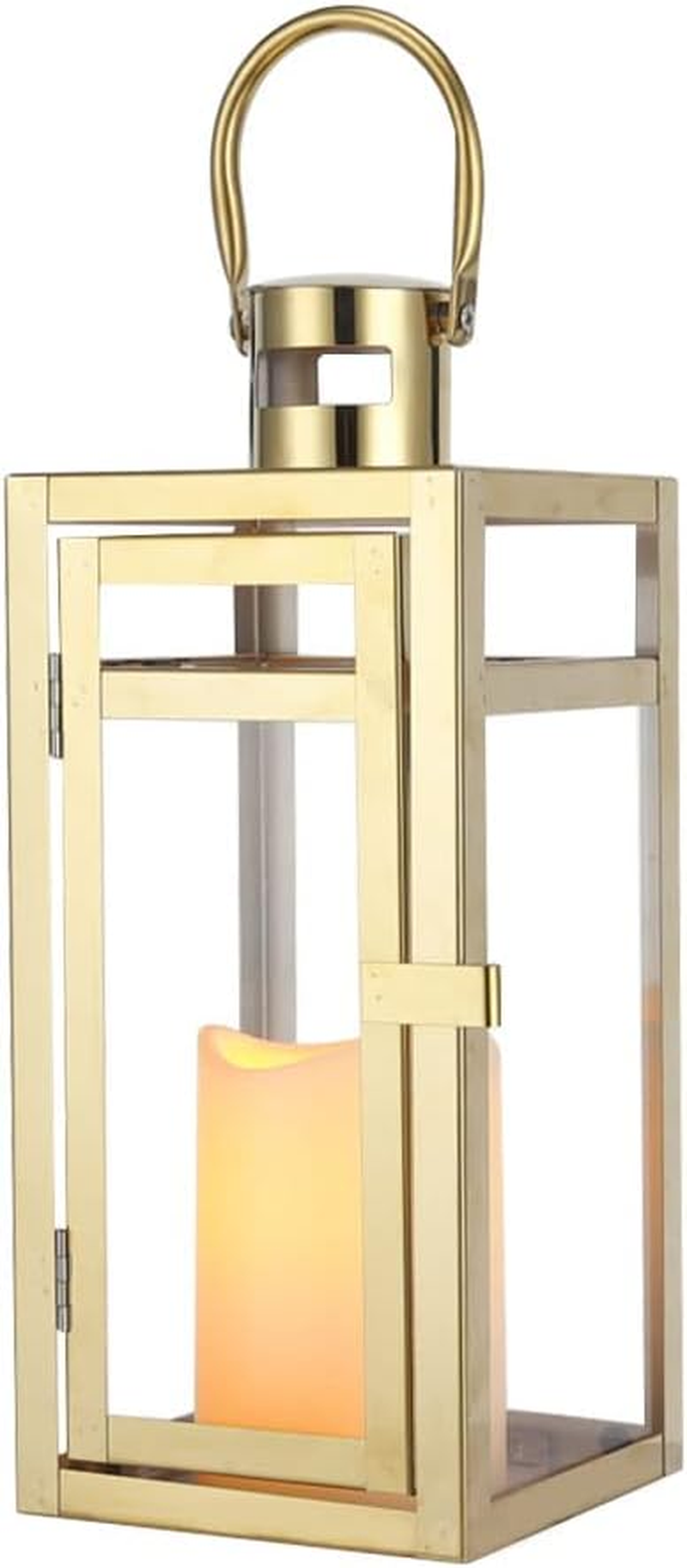 TRIROCKS Metal Lantern Candle Holder 30 Cm High Decorative Tea Light Candle Holder with Tempered Glass for Christmas Home Decor Living Room Parties Events Tabletop Indoors Outdoors (Black)
