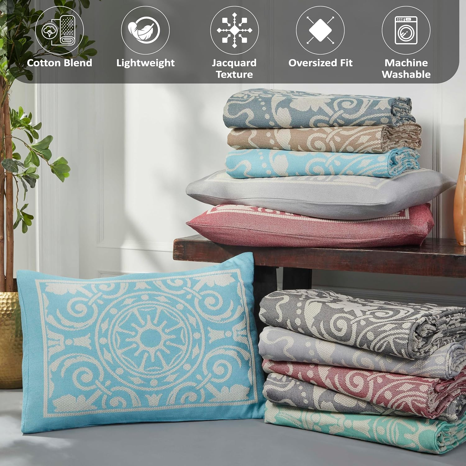 SUPERIOR Cotton-Polyester Blend Jacquard Weave Medallion Textured 2-Piece Bedspread Set, Twin, Berry Red image number 4