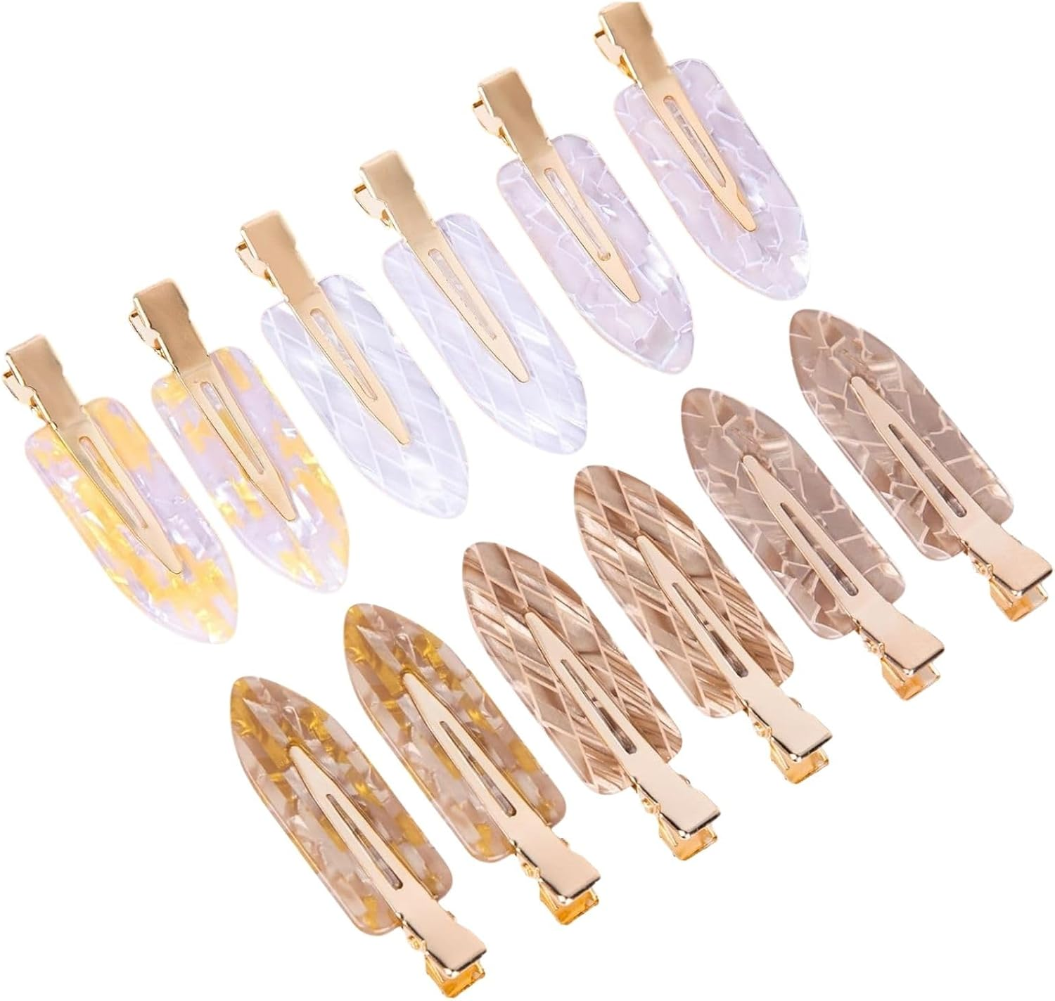 Leezmark No Crease Hair Clips 12 Pack White Gold Salon Styling Accessories Flat Creaseless Design for Women Girls (Brown,White) image number 1