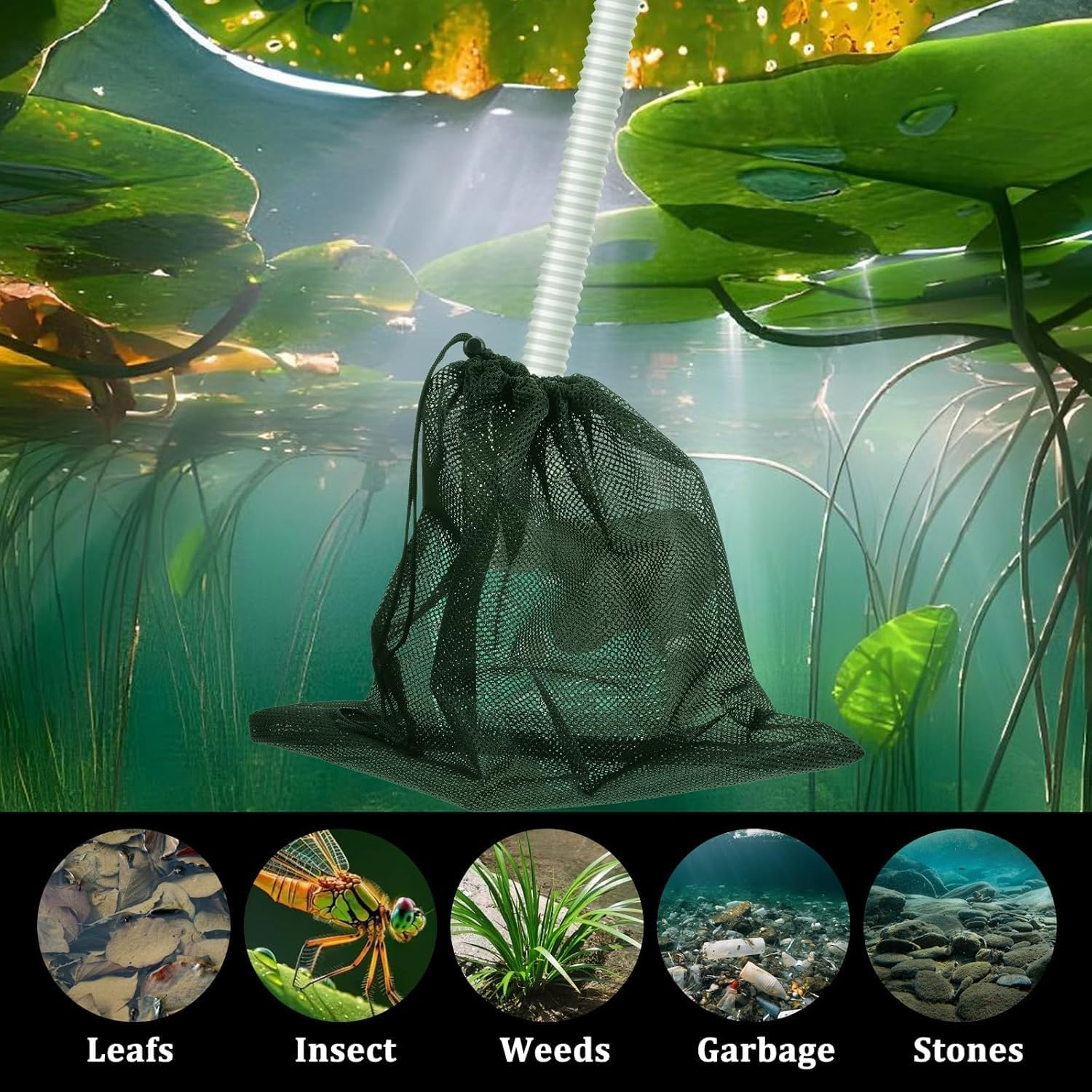 4PCS Pond Filter Bags with Drawstring - 2 Mesh Filter Bags for Pumps - Durable Barrier Media Bags for Outdoor Ponds, Water Gardens & Aquaculture image number 1