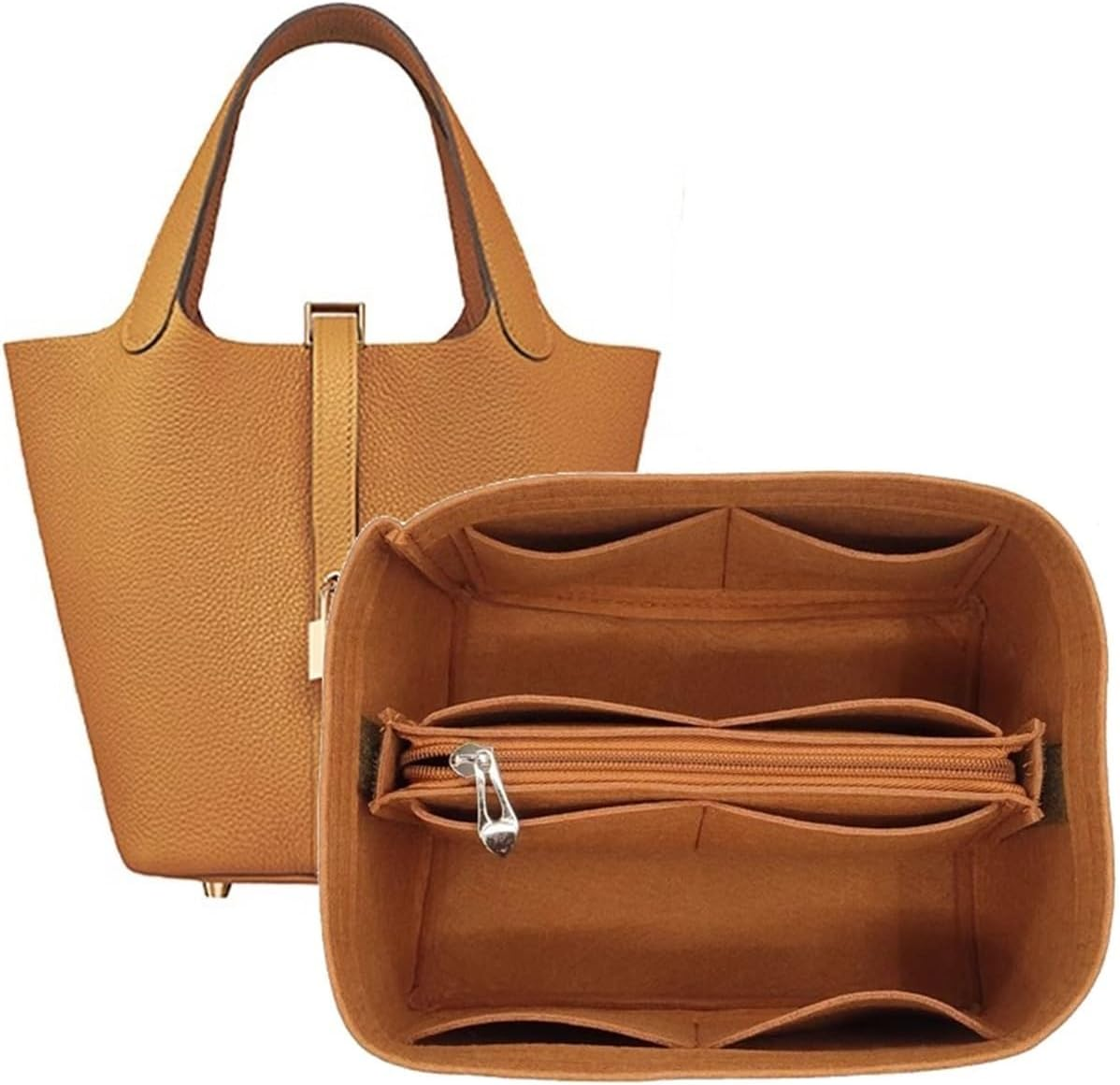 XIAOYIBAIHUOUK Bag Organizer Liner Storage Bag Insert for Hermes Picotin 18/22/26, Brown B image number 2