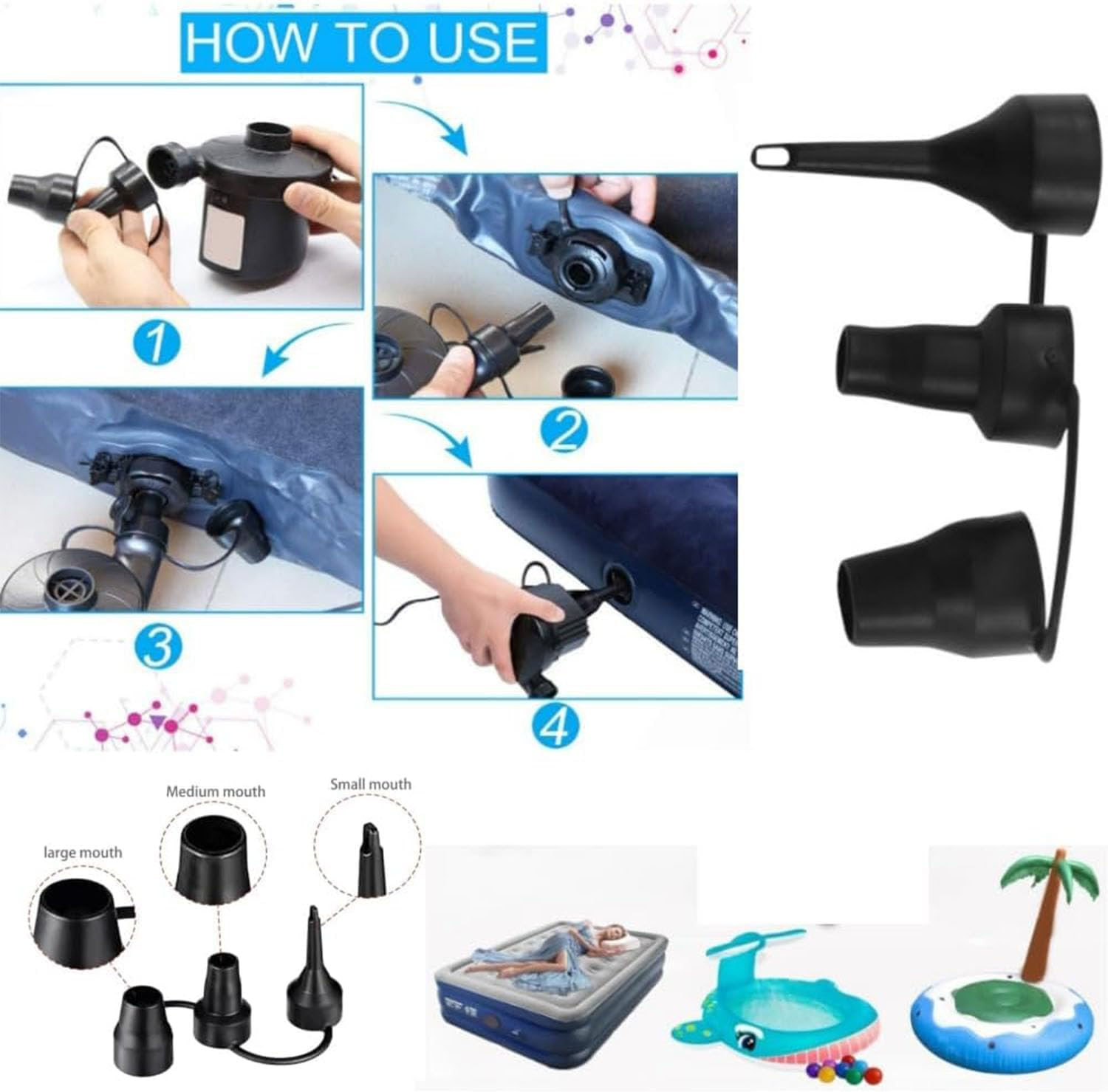 Electric Air Pump Rozzles, Portable Quick Fill Perfect Inflation Nozzles, Outdoor Camping Nozzles (2 Sets) image number 3