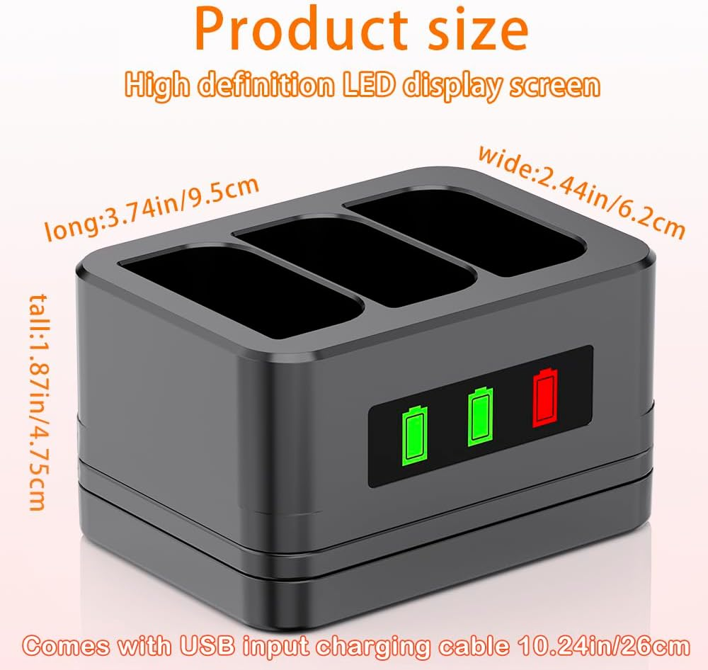 3-Slot Charger/Charging Dock, Suitable for Ring Doorbells and Camera Batteries,With LED Display,Compatible with Video Doorbell 2/3/4/3Plus/Spotlight Cam/Peephole Cam - Black-2 Slots image number 5