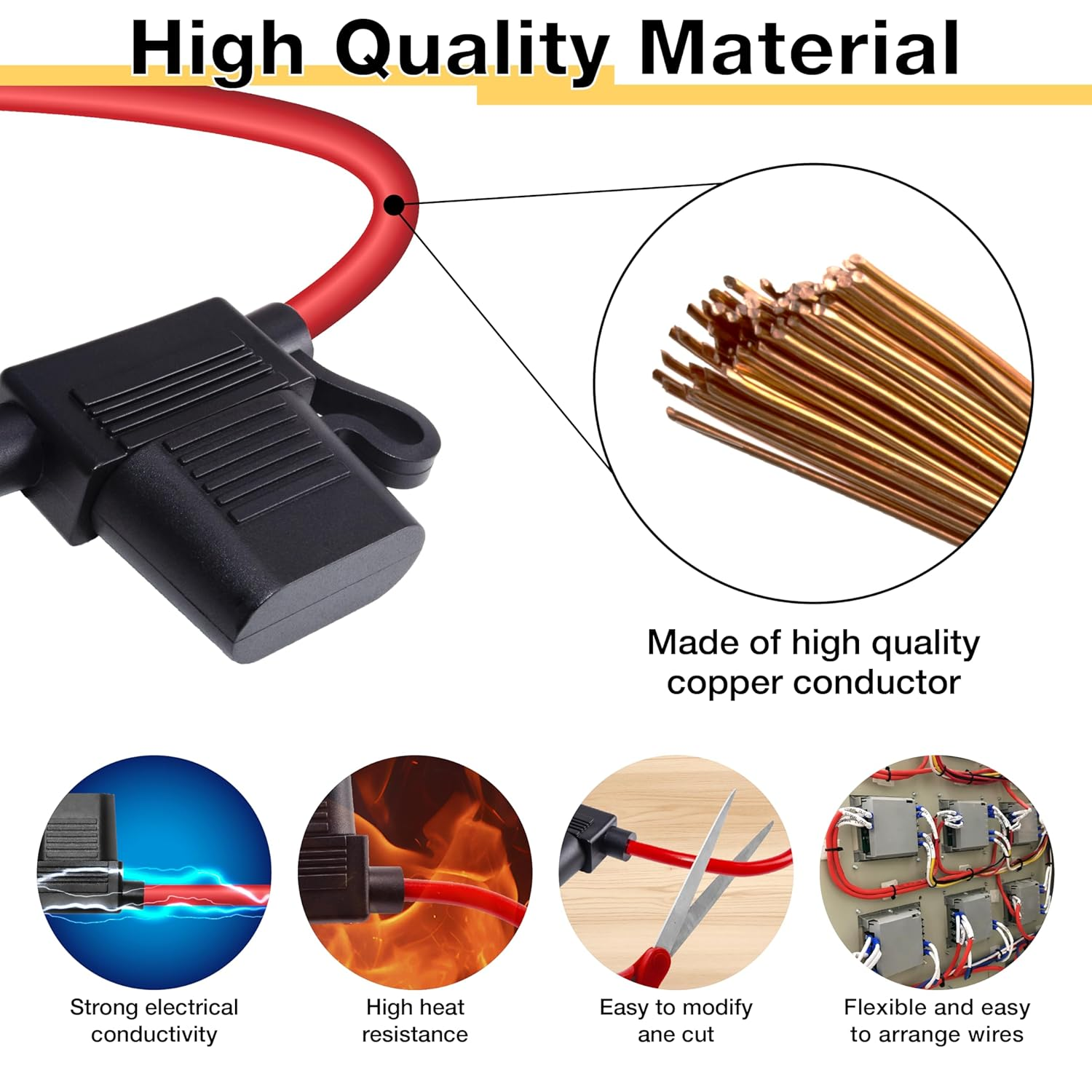 2 PCS Inline Fuse Holders 12V, 16 AWG Car Gauge Inline Fuses, Waterproof Fuse Holder with 15A ATC/ATO Standard Blade Fuses for Automotive, Marine, Golf Cart Lighting, Electrical Circuits image number 6