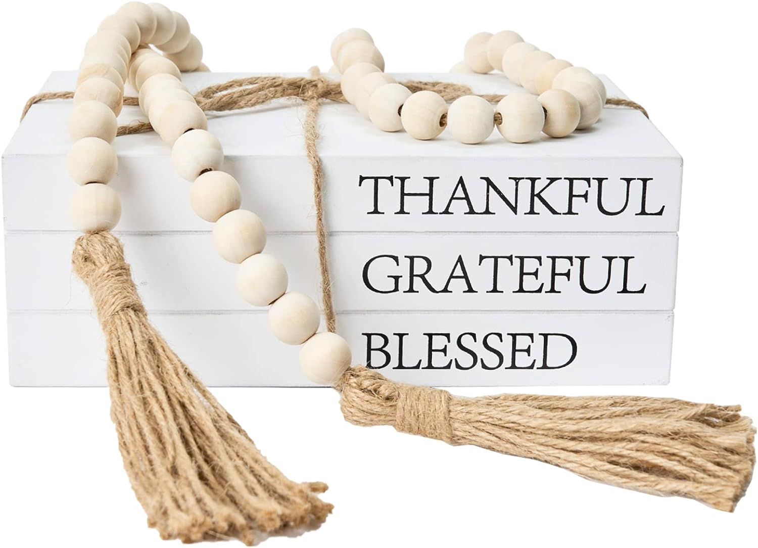 Decorative Books for Home Decor, White Faux Books for Decoration, Rustic Farmhouse Stacked Display Books (Thankful Grateful Blessed) image number 6