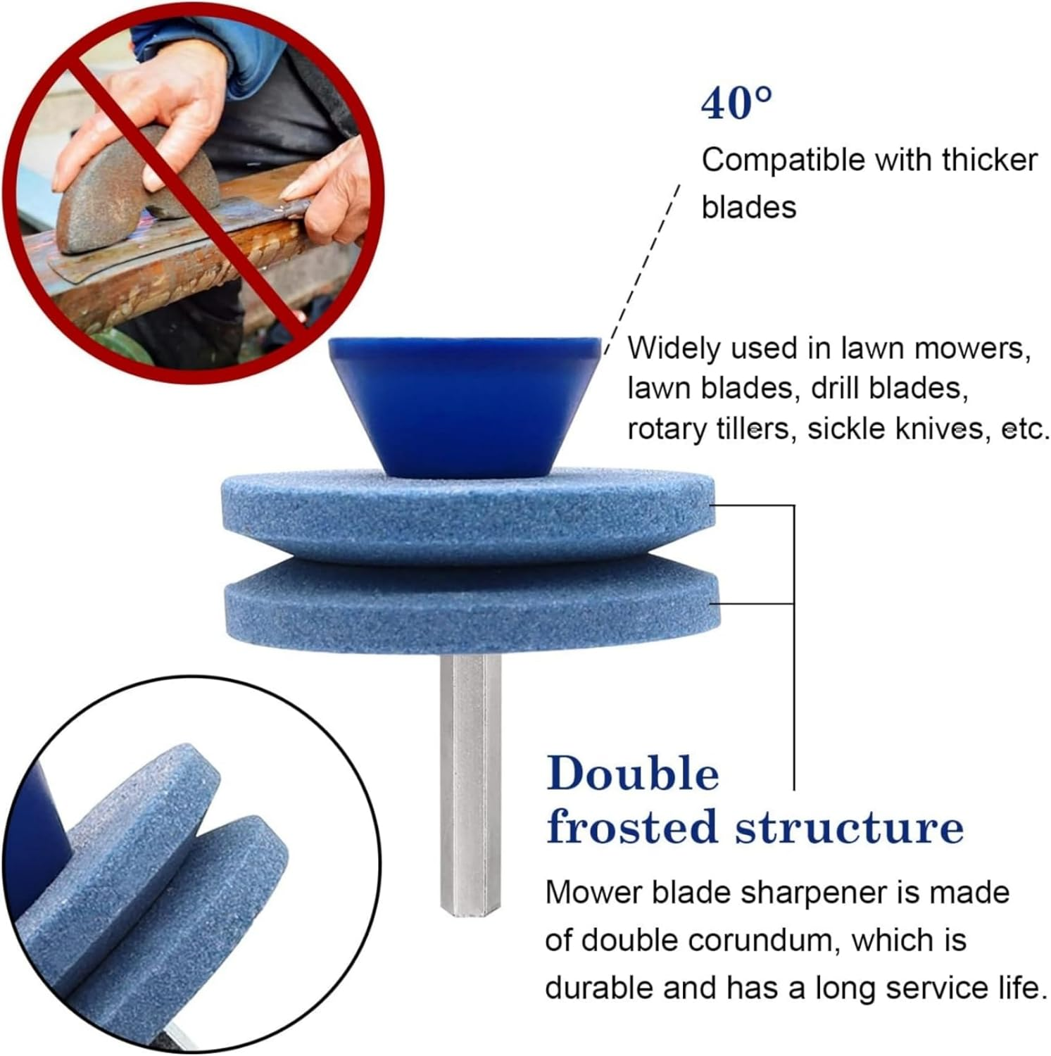 SNOKAY 3 Pcs Universal Lawn Mower Blade Sharpener - Compatible with Any Power Drill, Hand Drill - Mower Blade Sharpening Tool (Blue) image number 3