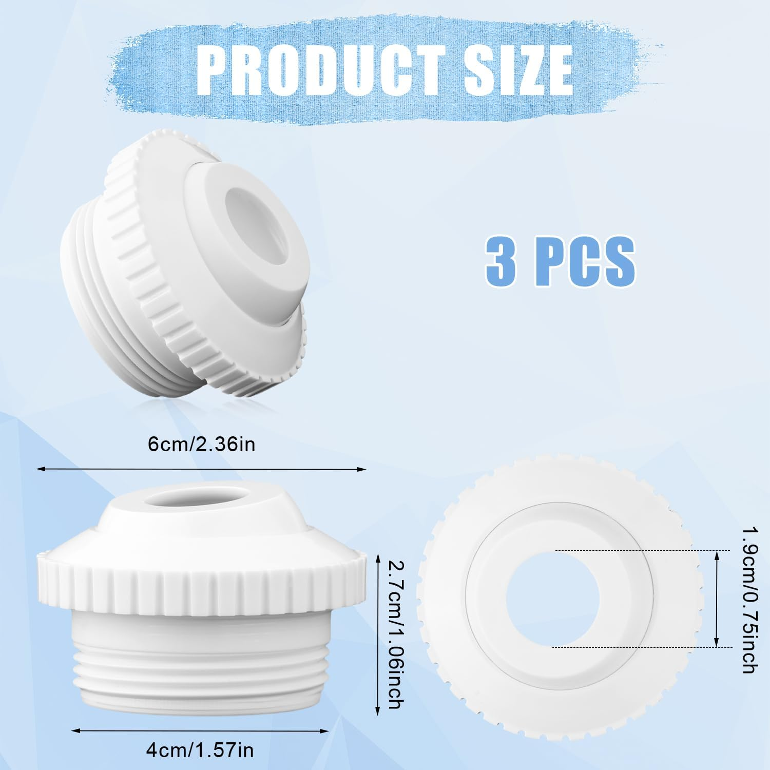 3Pcs Swimming Pool Return Jet, 3/4" Pool & Spa Replacement Parts with Adjustable 1/2" Swivel Eye Directional Flow Inlet Pool Jet Nozzles White Smooth Pool Return Fittings image number 4