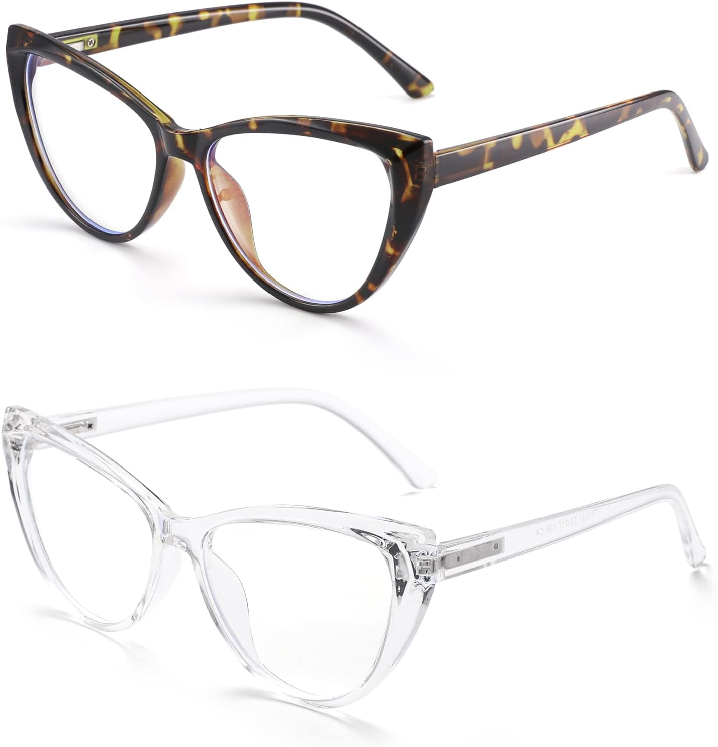 TEAPLMTT 2 Pack Cat Eye Blue Light Blocking Glasses for Women Trendy TR90 Frame anti Blue Ray Eyesatrain Computer Eyeglasses - Tortoise+Clear image number 4
