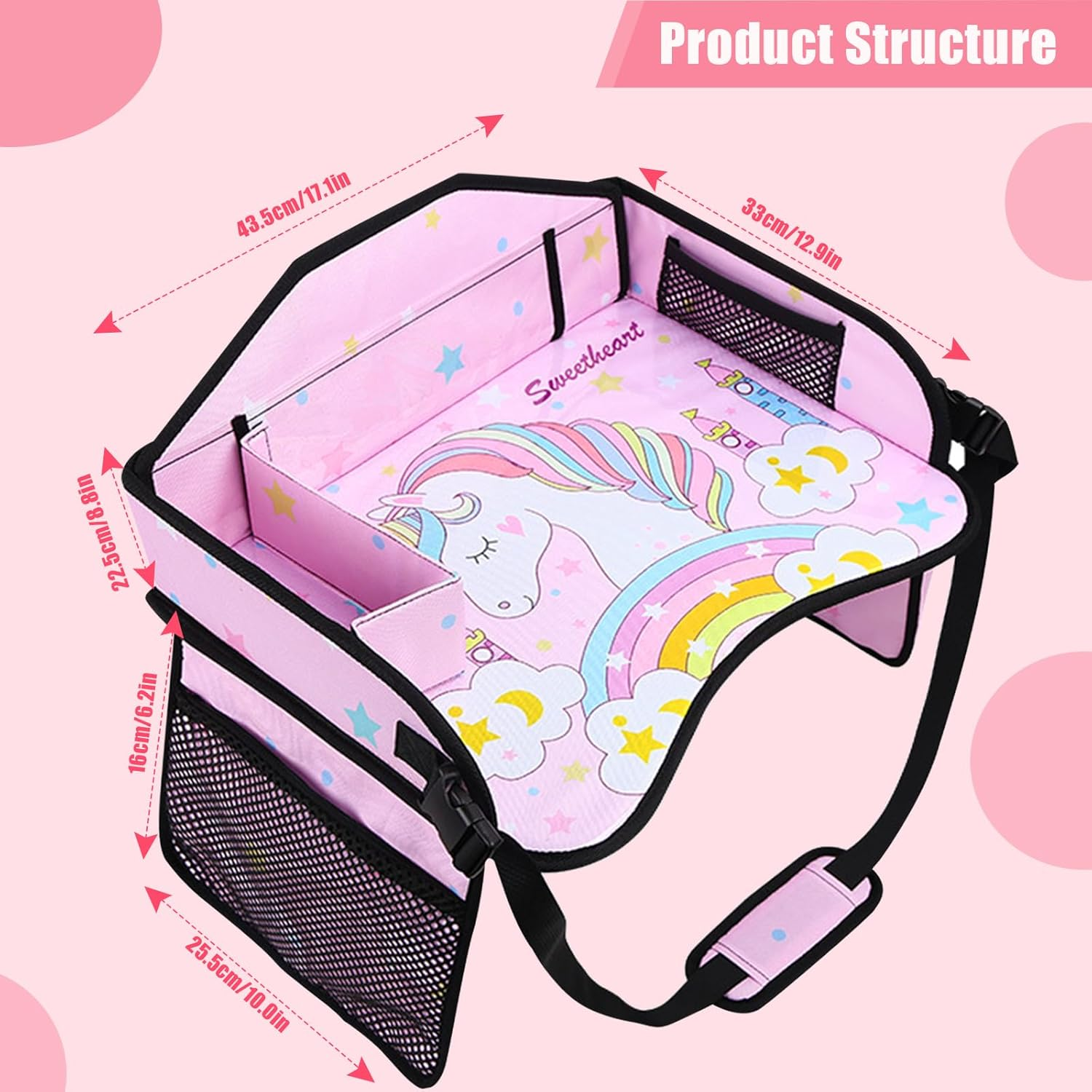 Kids Car Seat Organizer Travel Tray, Toddler Car Seat Play Tray Organizer, Portable Large Multifunction Backseat Tray Table Holder, Drawing, Food & Snack Lap Tray Carseat for Child (Pink) image number 5