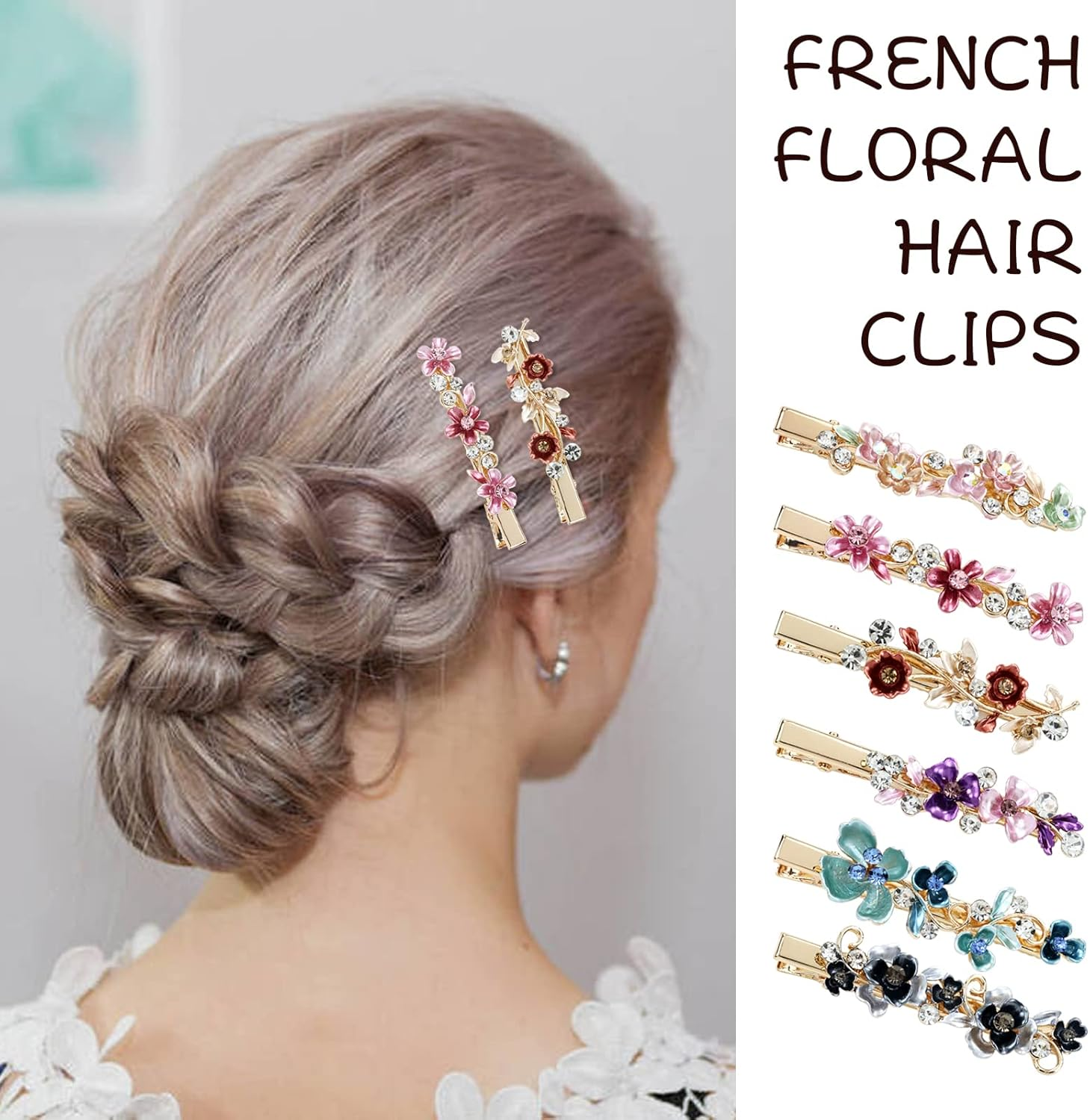 Lawie 12 Pack Colorful Sparkly Glitter Crystal Hair Jewelry Rhinestone Flower Duckbill Hair Clips Metal Alligator Hair Clips Fine Hair Ponytail Holder Decorative Hair Barrettes Accessories for Women image number 4