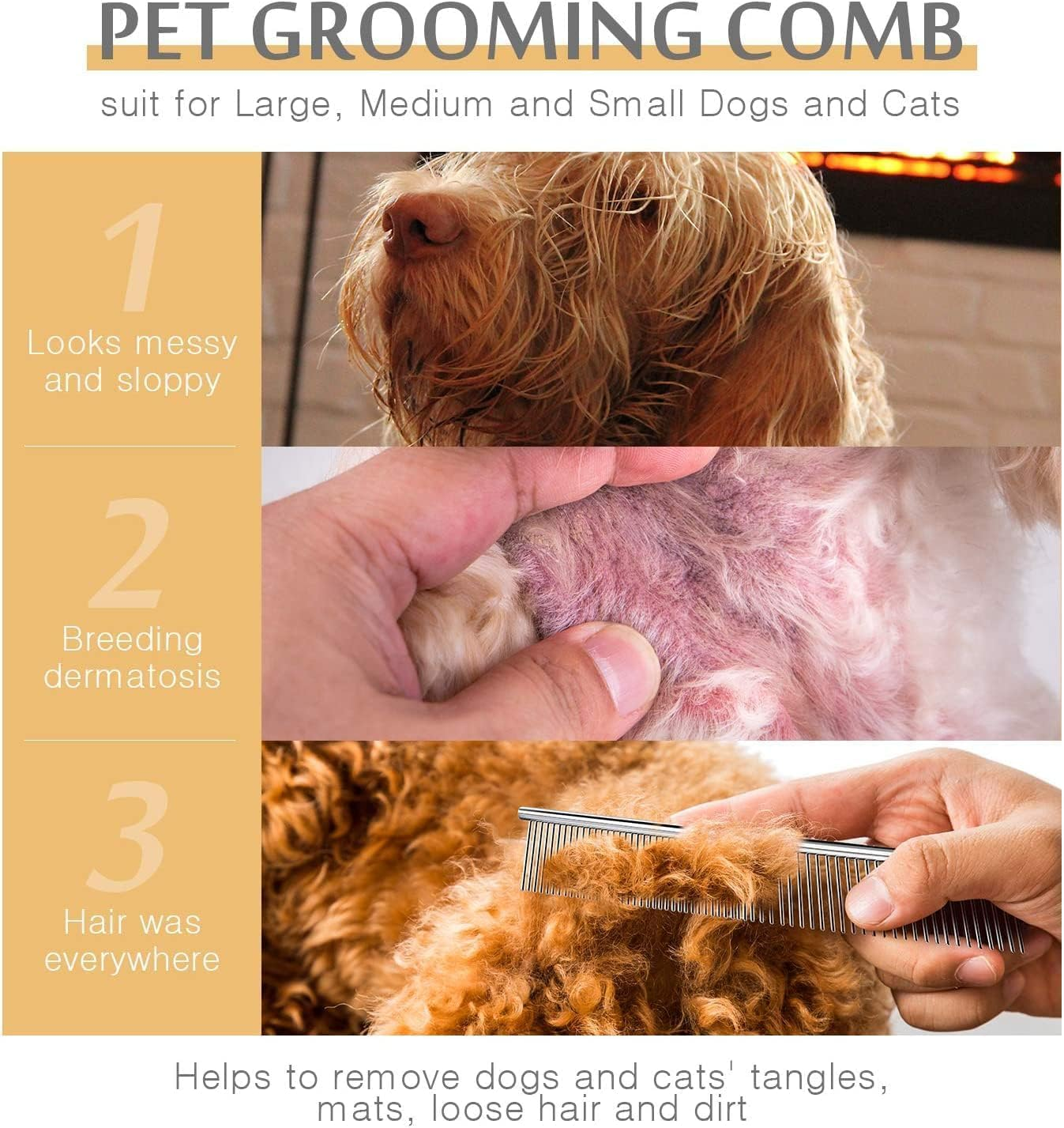 Dog Combs for Grooming, Metal Cat Comb for Removing Tangles and Knots, Professional Grooming Tool Long Haired Dog, Cat and Other Pets image number 4