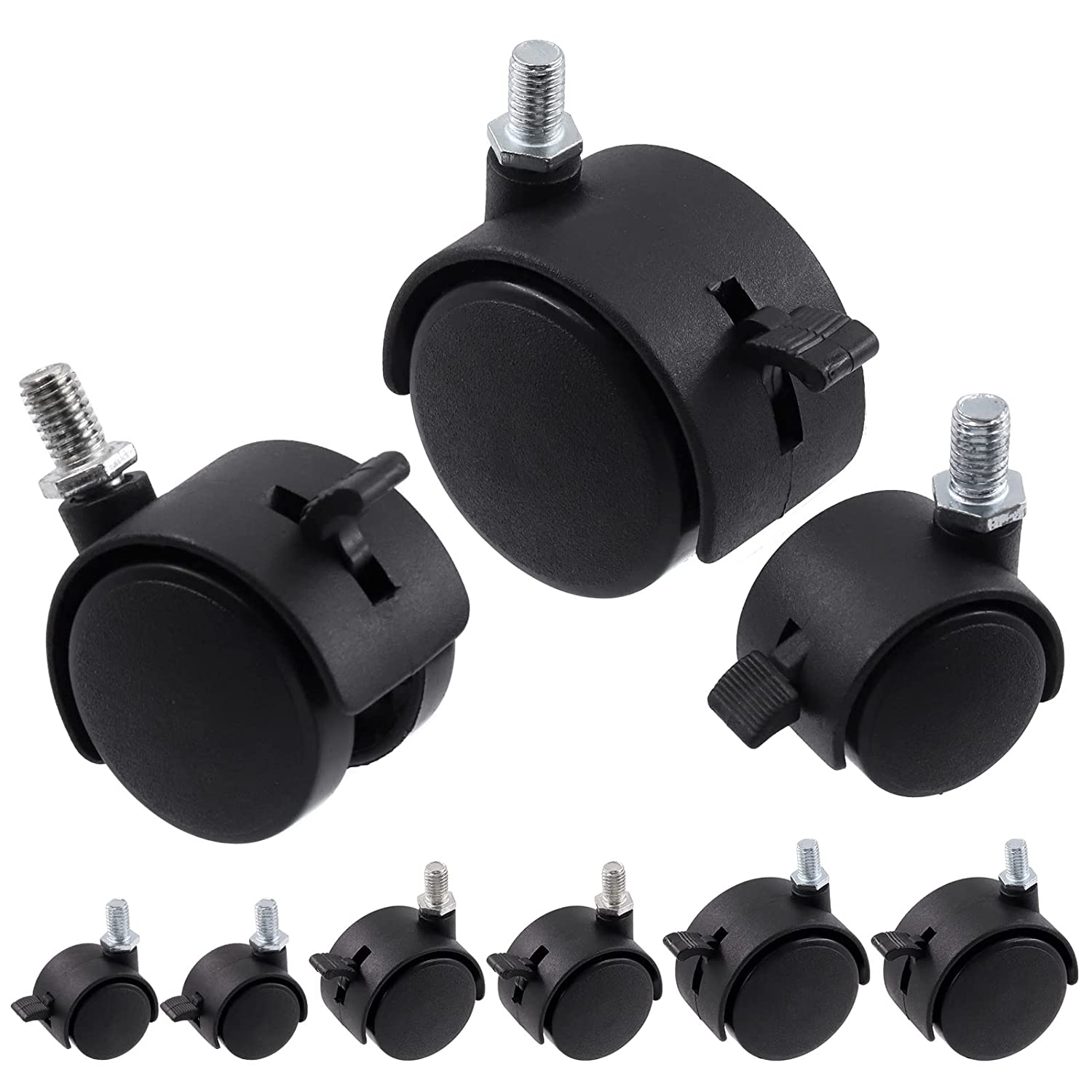 Mardatt 4Pcs 1 Inch Nylon Swivel Caster Wheel with Brake, M8 X 13Mm Threaded Stem Casters Heavy Duty Office Chair Caster Wheels Replacement for Protecting Furniture Wheel Shelf Floor image number 4