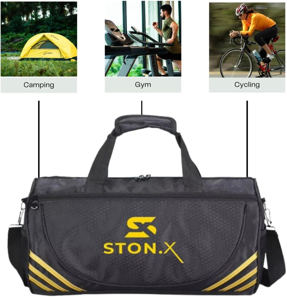 Gym Duffel Bag for Men & Women &ndash; Waterproof Sports Bag with Shoe Compartment &ndash; Lightweight Travel, Fitness, Workout Bag. - Black And Silver image number 3