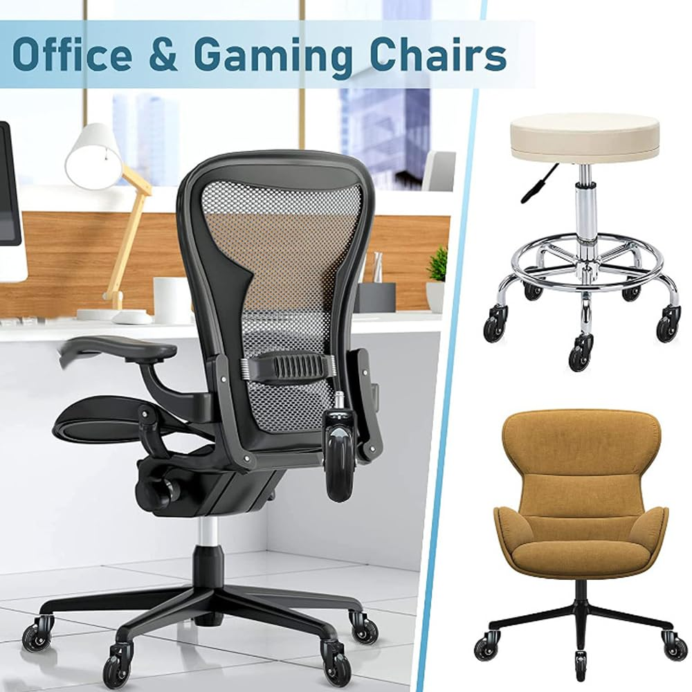 Office Chair Wheels (Set of 5) &ndash; 3" Heavy-Duty Replacement Casters for Hardwood & Carpet &ndash; Silent Rollerblade Wheels, 7/16" X 7/8" Stem, Black &ndash; Universal Fit for Ergonomic Chairs (Black) image number 4