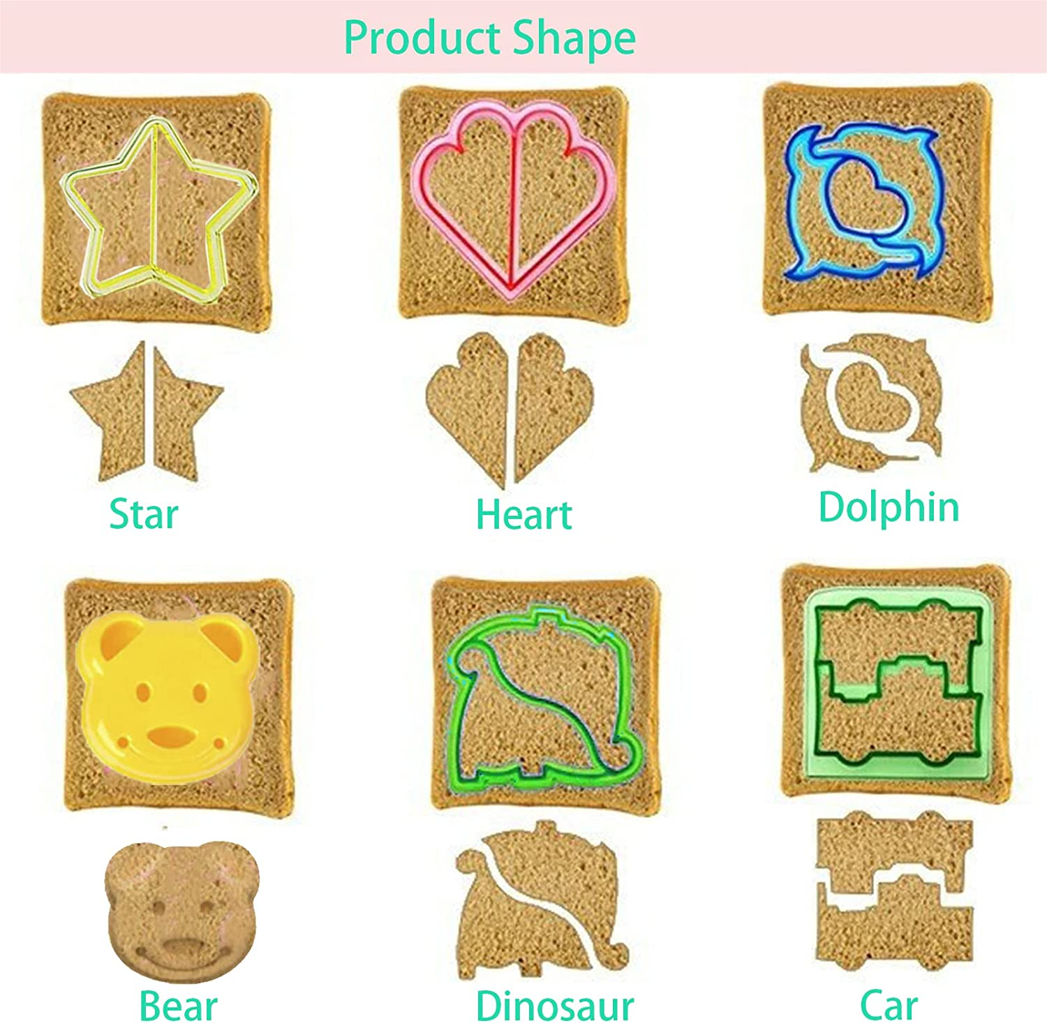 Sandwich Cutters for Kids, 28-Piece Set, 6 Kid Sandwich Cutters Shapes, 12 Vegetable Cutters Shapes, 10 Fruit Fork Bento Deco image number 3