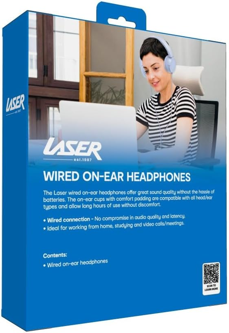 Laser Wired On-Ear Headphones &ndash; Blue &ndash; Foldable Lightweight Headset with Soft Cushioned Earpads & 3.5Mm Audio Jack &ndash; Comfortable Wired Headphones for Kids, Travel & Everyday Listening