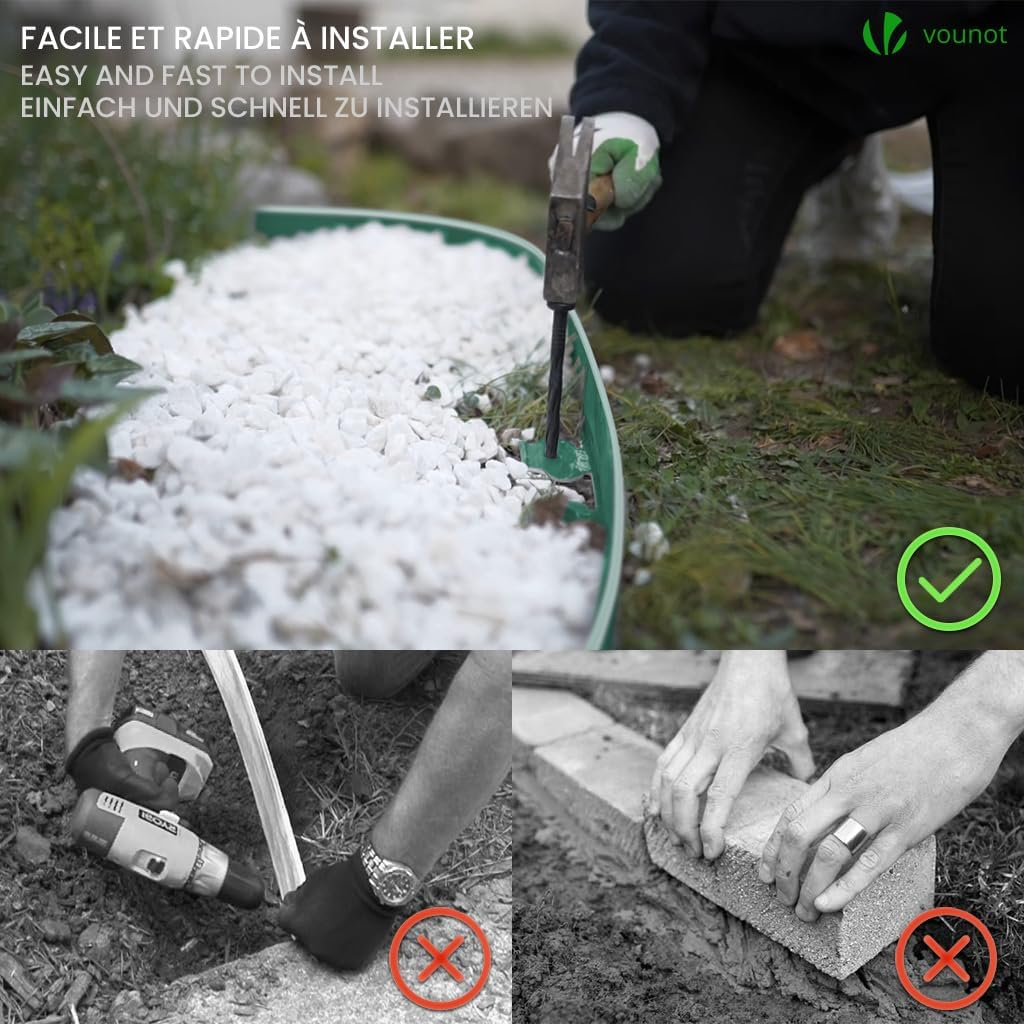 VOUNOT&reg; Plastic Lawn Edging Border with 60 Ground Anchors, 20M Flexible Garden Edging Strip for Grass, Paths, Gravel or Flower Beds, Weatherproof Landscape Border, 5Cm High, Green & Green Outline Edge image number 3