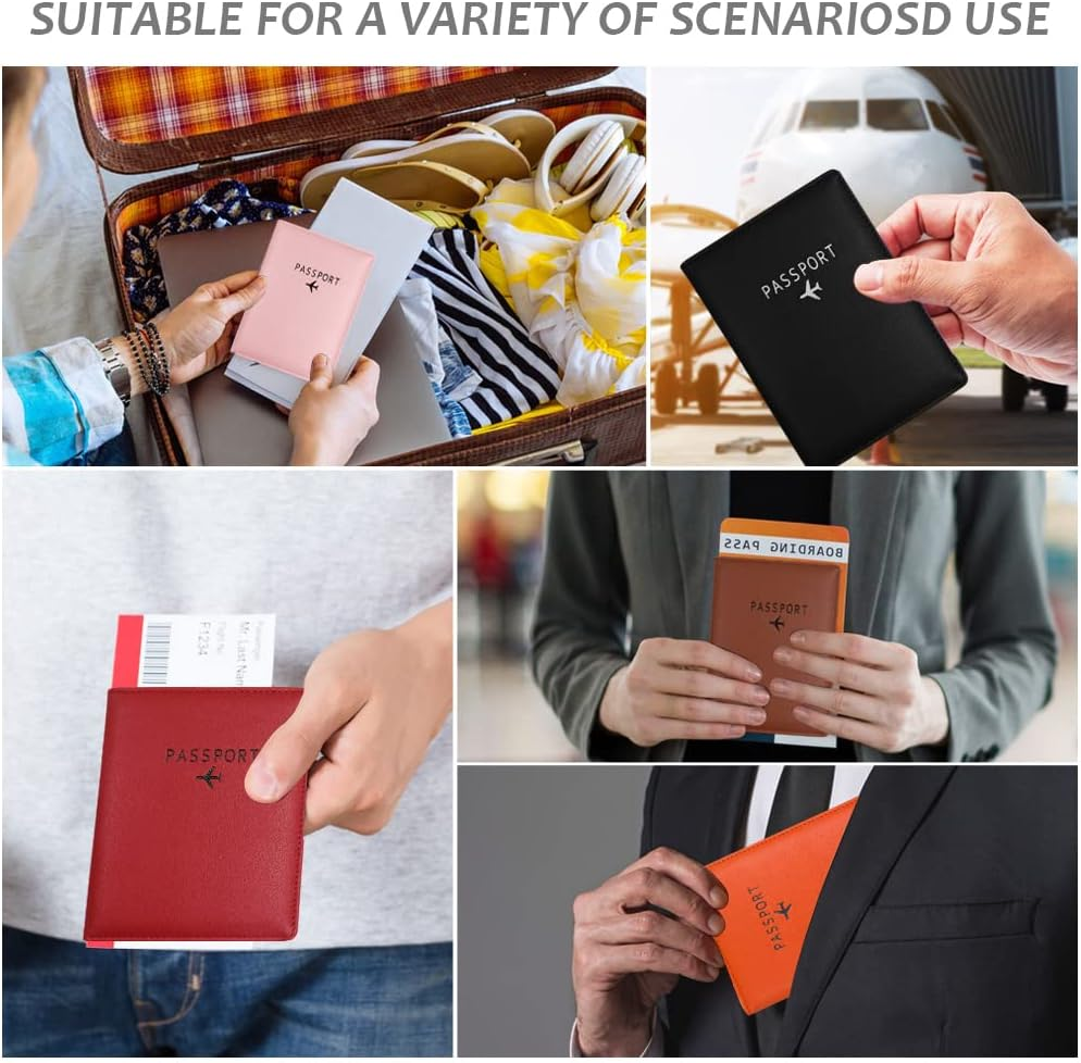 Passport Wallets and Vaccine Card Holder Combo, Leather Passport Holder Cover Case Travel Wallet, Ultra Slim Leather Passport Case for Men & Women (Orange) image number 3