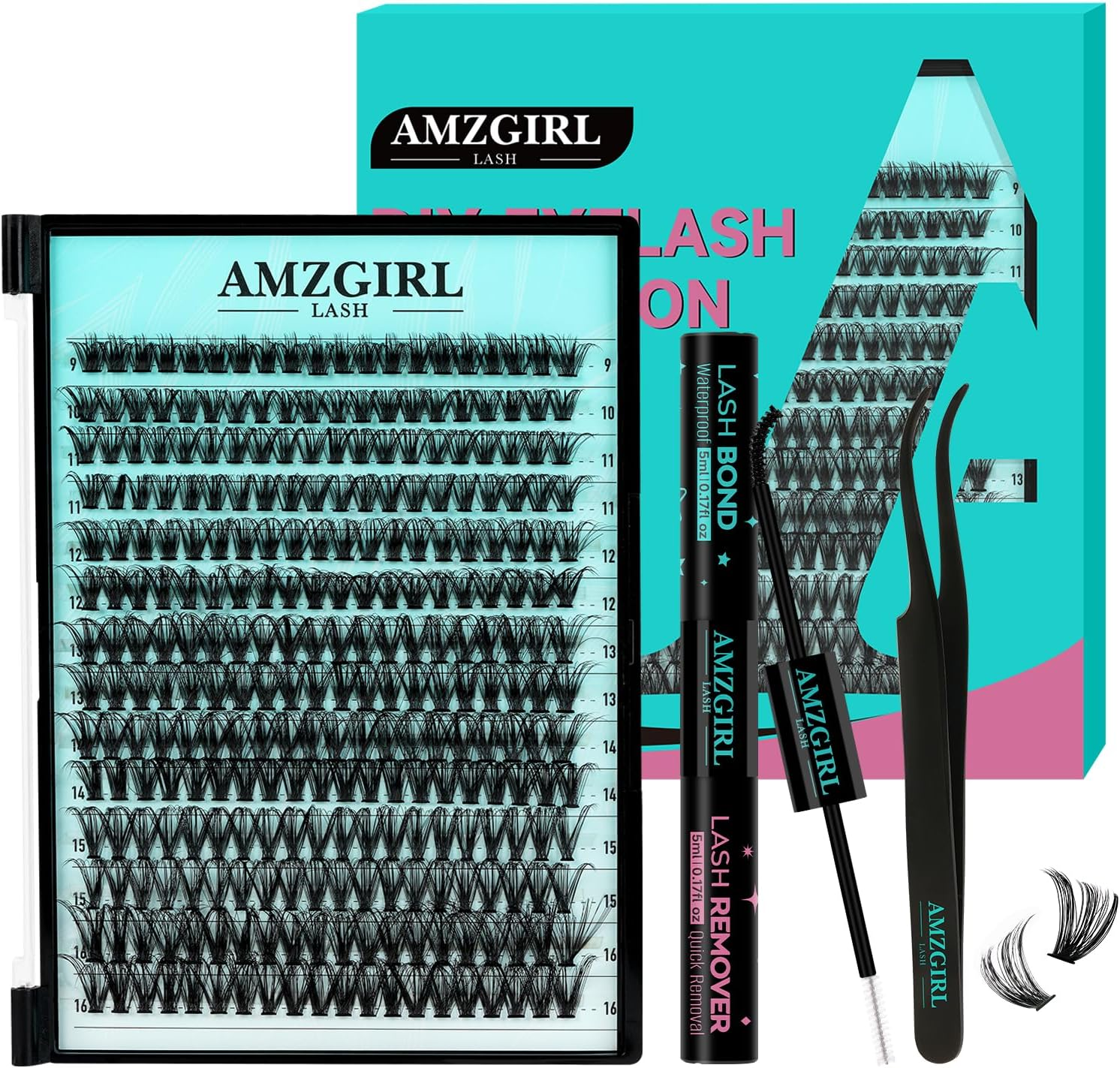 Lash Extension Kit 280PCS Eyelash Clusters 90D DIY Eyelash Extension Kit Individual Lashes Natural Lash Clusters Kit with Eyelash Bond & Remover and Tweezers(D-Mix9-16Mm Kit) image number 3