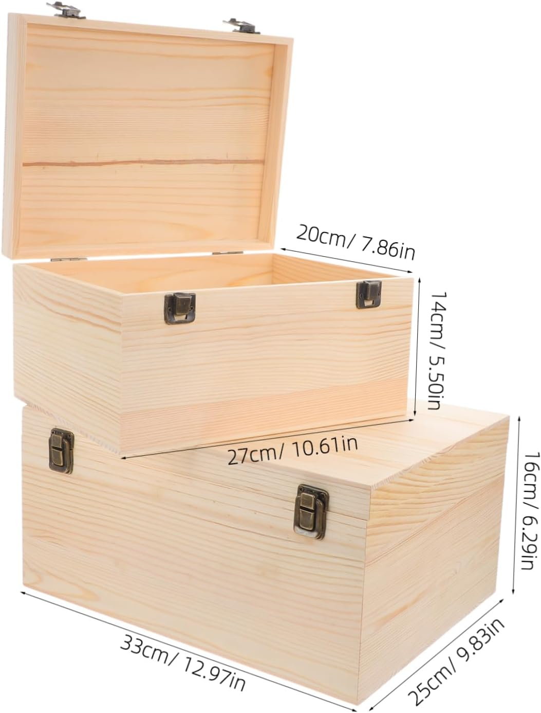 2Pcs Unfinished Wooden Box: Wooden Treasure Chest with Hinged Lid Blank Pine Keepsake Storage for DIY Projects Jewelry Keepsakes Decorations image number 5