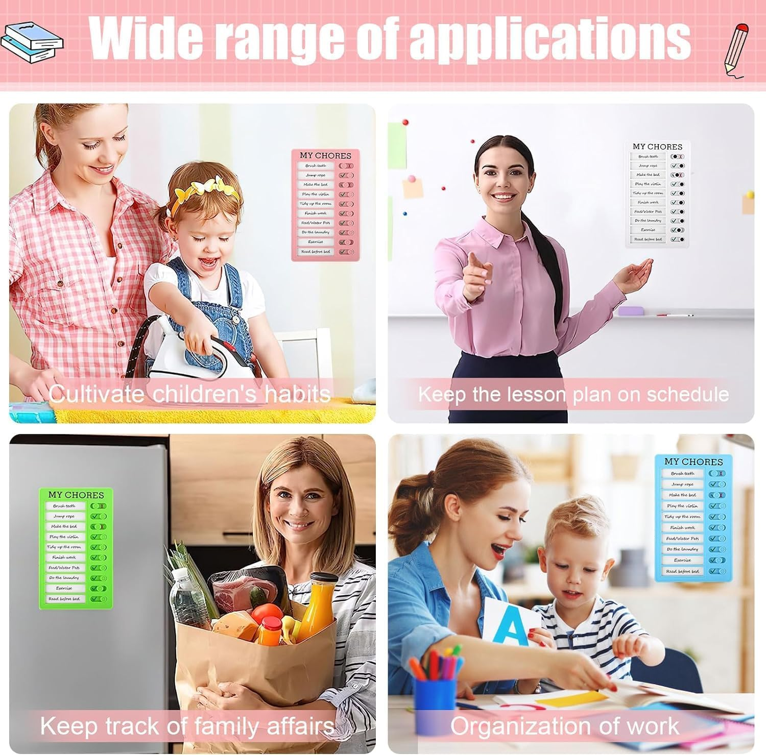 Chore Chart, 4PCS Chore Chart Kids Daily Planner, Reusable Chore Checklist for Planning with 20 Detachable Cardstock for Teacher Calendars Planners to Do List(4 Colour) image number 4