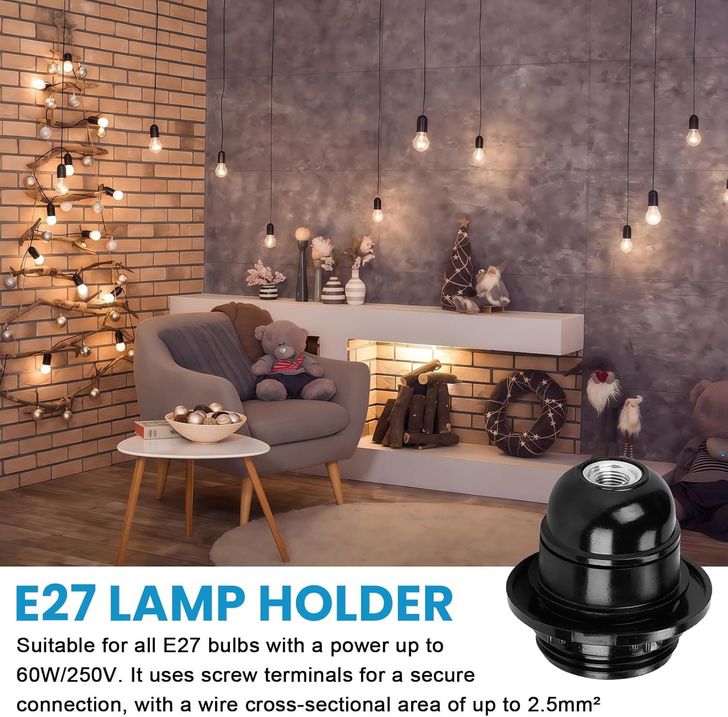 16 X E27 250 V 4 a Plastic Bakelite E27 Bulb Holder for Ceiling Lamp, Table Lamp, Floor Lamp, Chandelier, Black