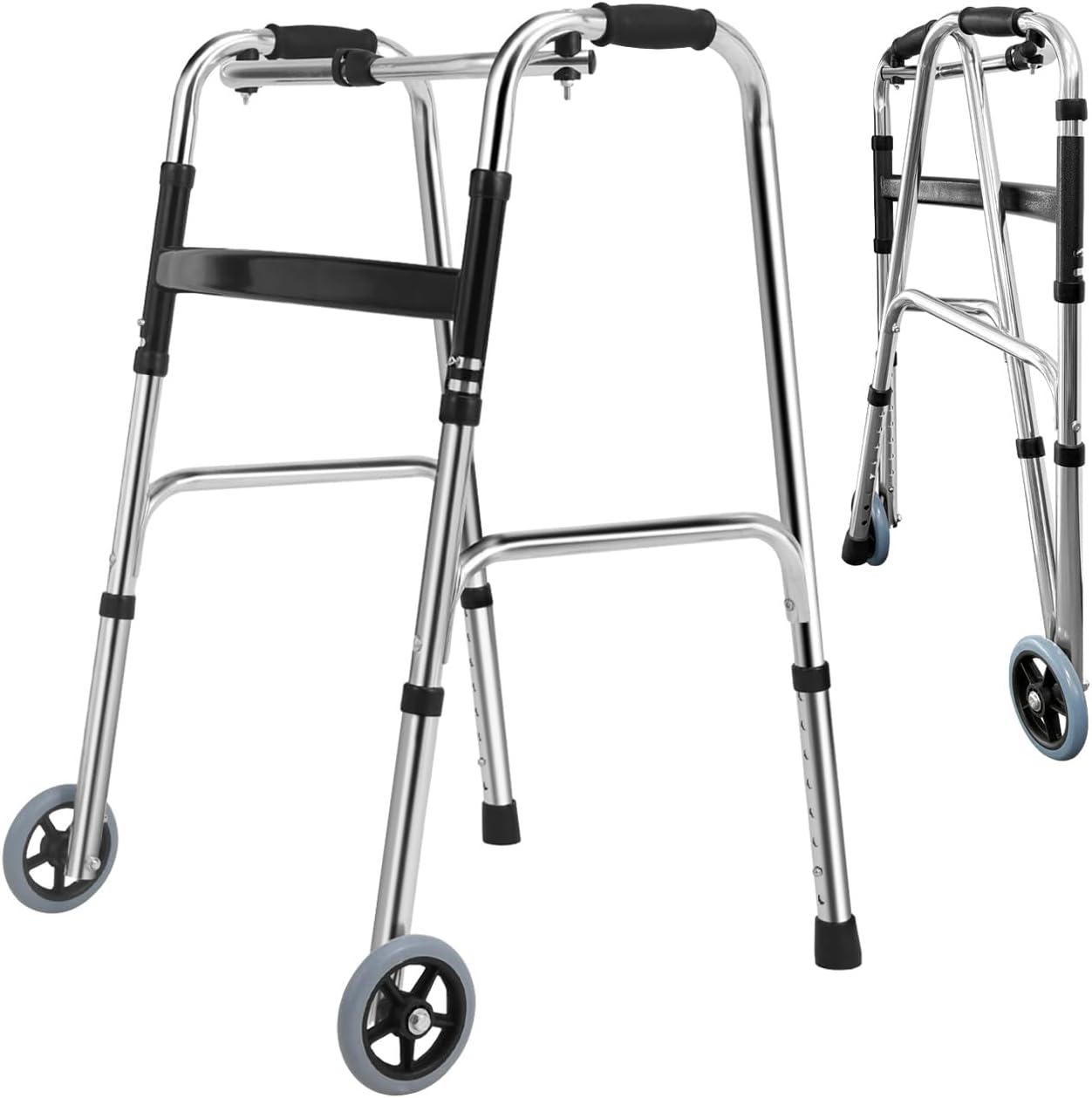 Lightweight Aluminum Folding Walking Frame for Seniors,Adjustable Height Mobility Walker with Anti-Skid Wheels for Adults, Elderly image number 4