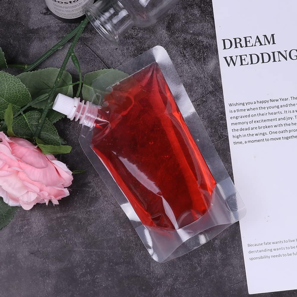 10Pcs 500ML Clear Plastic Spout Flask Bladder Bags Pouch Leak Proof Cap Party