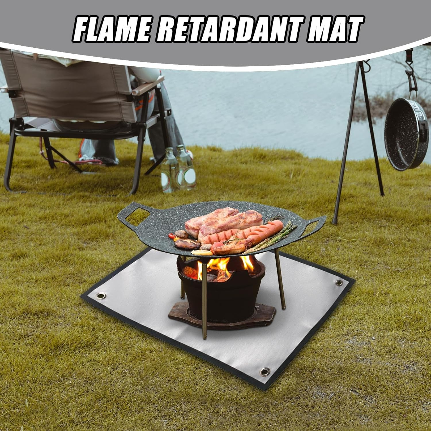 Mat,Camping Stove Fire Resistant Mat - Foldable Protection Grease Proof Pads for outside Cooking Stove Charcoal Burner Bonfire Grill image number 5