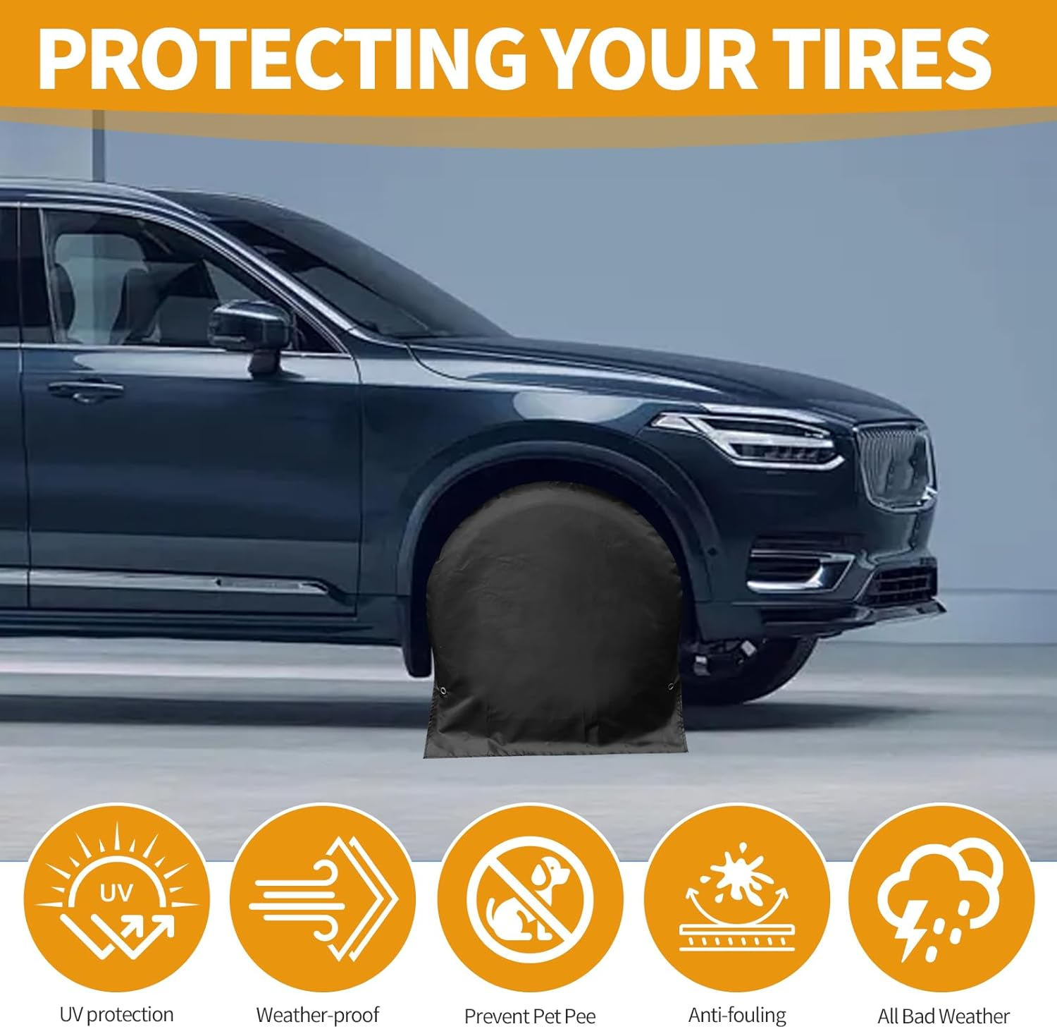 Pack of 4 Wheel Covers Caravans, 600D Oxford Tyre Cover Caravan with PU Coating, Universal Caravan Tyre Cover for Caravans, Motorhomes, Cars (4 Pieces, Fit Tyre Diameter 27-29 Inches) image number 1