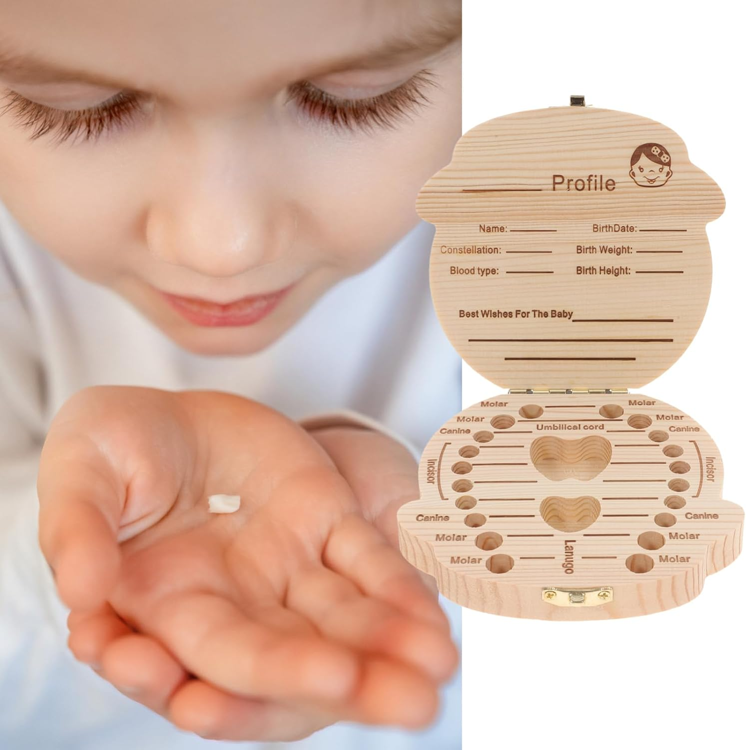 BESTOYARD Cartoon Girl Wooden First Tooth Box Boys and Girls Keepsake Box Newborn Tooth Storage Case image number 2