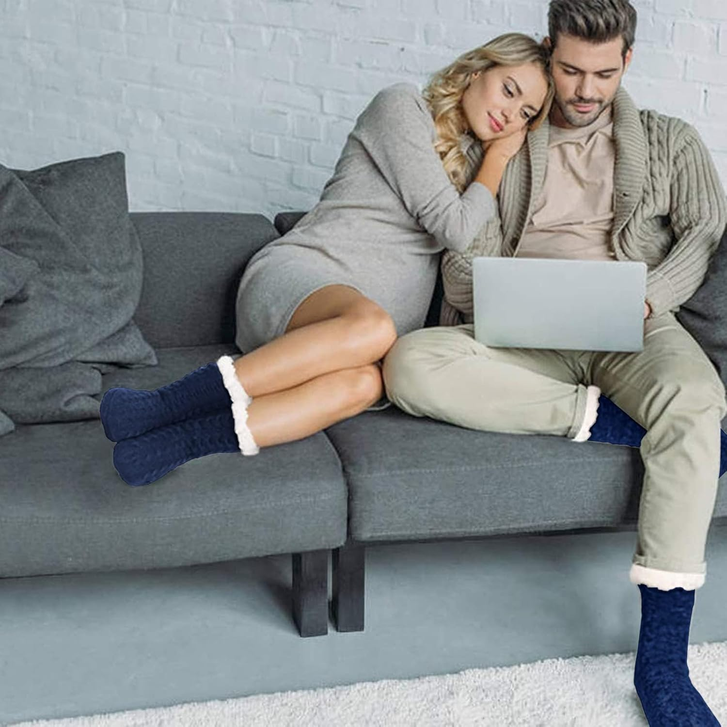 YADIFEN Mens Warm Fleece Lined Winter Soft Non Slip Socks Mens Slipper Socks (One Size Fits 6-12)