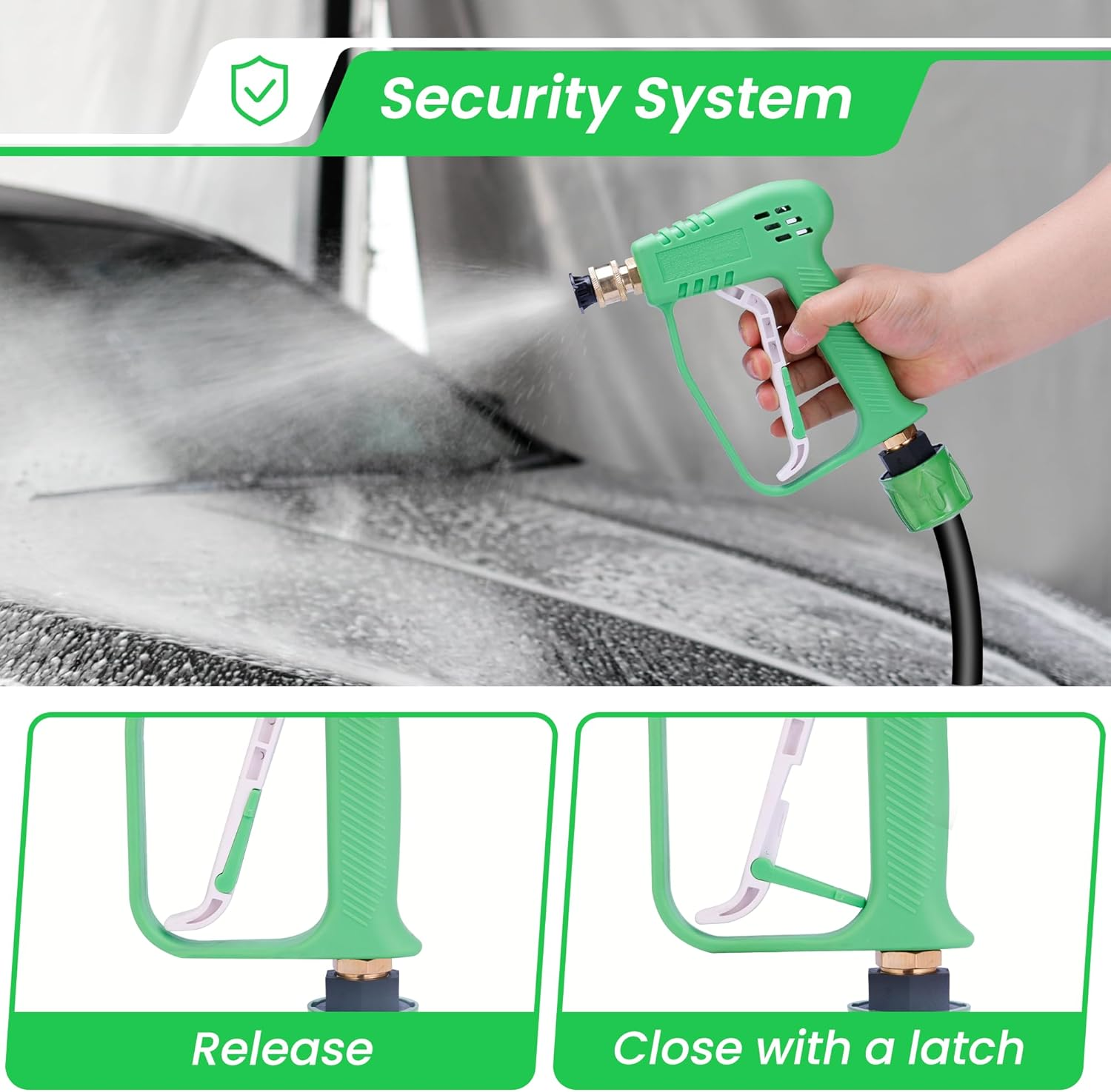 Short Pressure Washer Handle Gun with 5 Nozzle,Stubby Pressure Washer Gun Compatible with Karcher Hose and M22-14MM Fitting Hose - Green image number 6