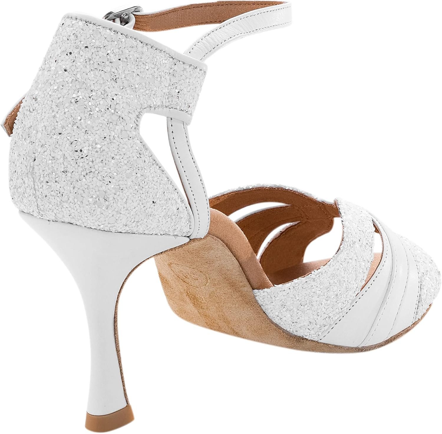 Rummos Women'S Latin Dance Shoes Elite Aura 004/GS4 - Leather/Glitter White - Medium (Normal Width) - Heel: 7 Cm Flare Heel - Made in Portugal image number 6