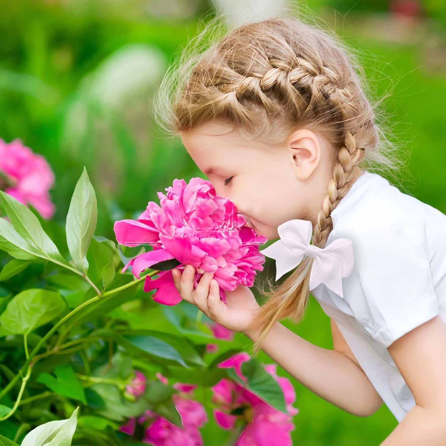 20 Pieces White Hair Accessories, White Hair Bow, Bows for Hair, Girls Bobbles Bows School Bands, Elastics Hair Bands for Girls (White) - Pink image number 7