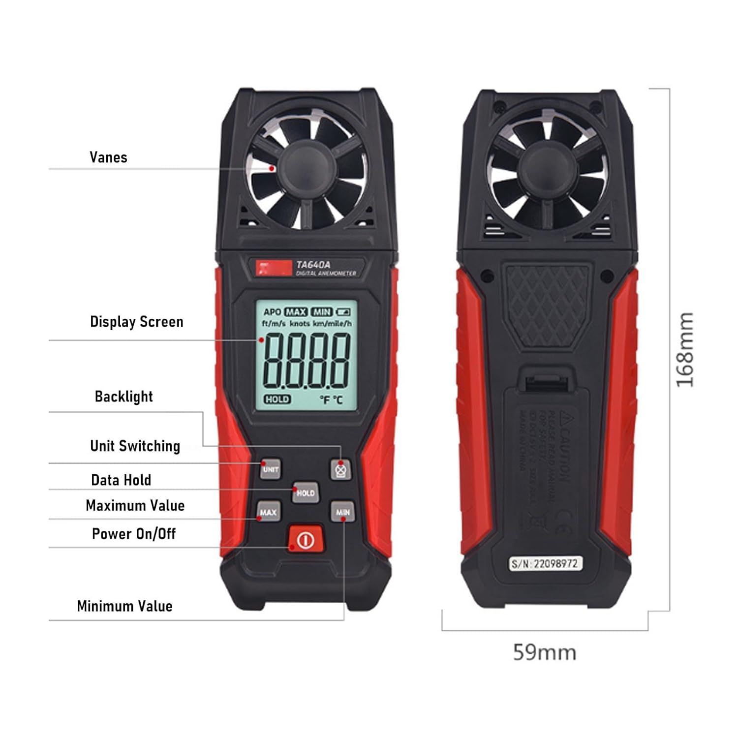 Zerodis Weather Stations and Accessories Handheld Wind Speed Meter with Temperature Measurement 0 to 67Mph 32 to 113F for Outdoor Activities HVAC Drone Pilots Digital Anemometer Anemometer image number 3