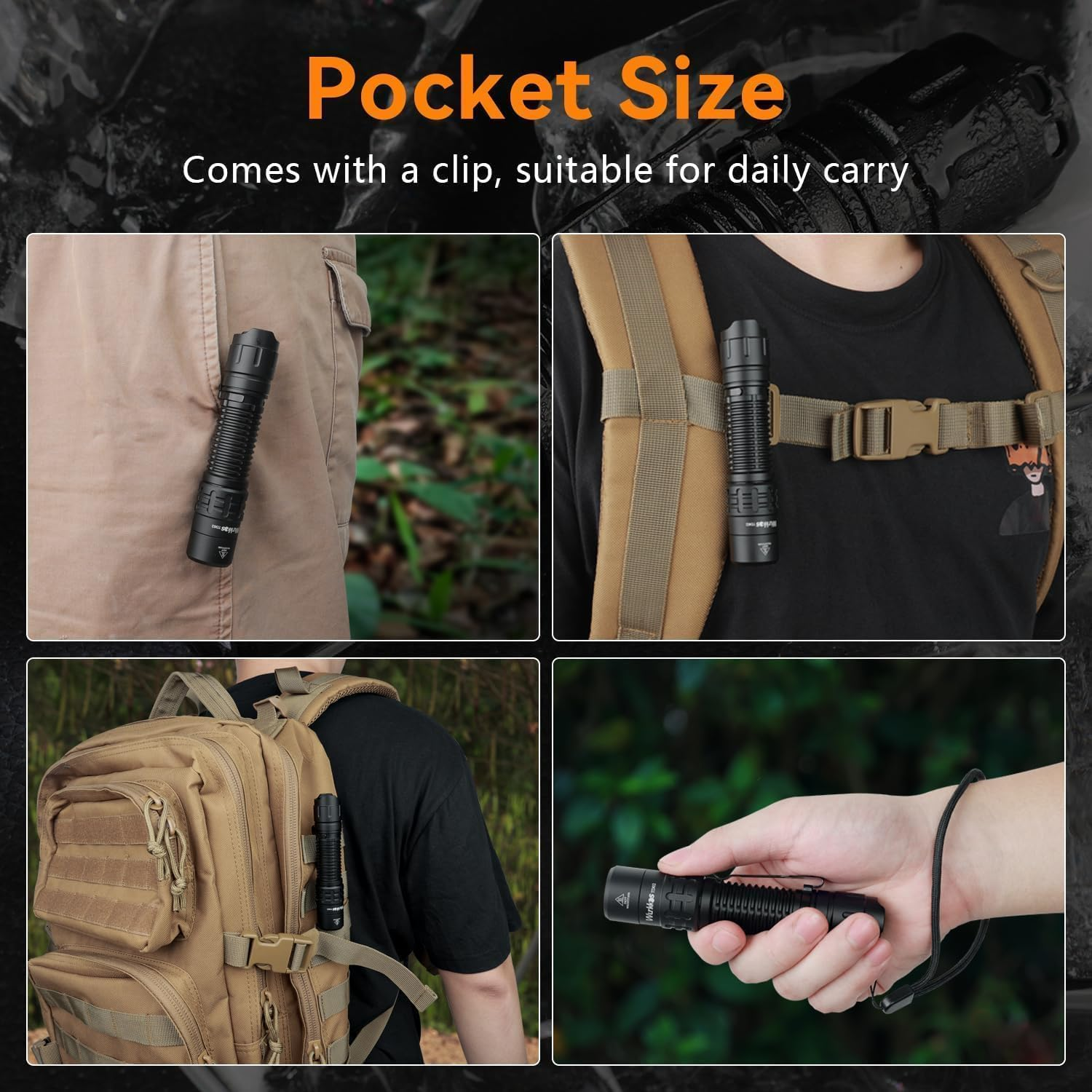 Wurkkos TD02 Led Torch, Ultra Bright Pocket Flashlights Rechargeable,High Lumens Tactical Flashlight EDC Torch with Type C Charging Port Tail Switch for Outdoor and Indoor Activities(Black) image number 1