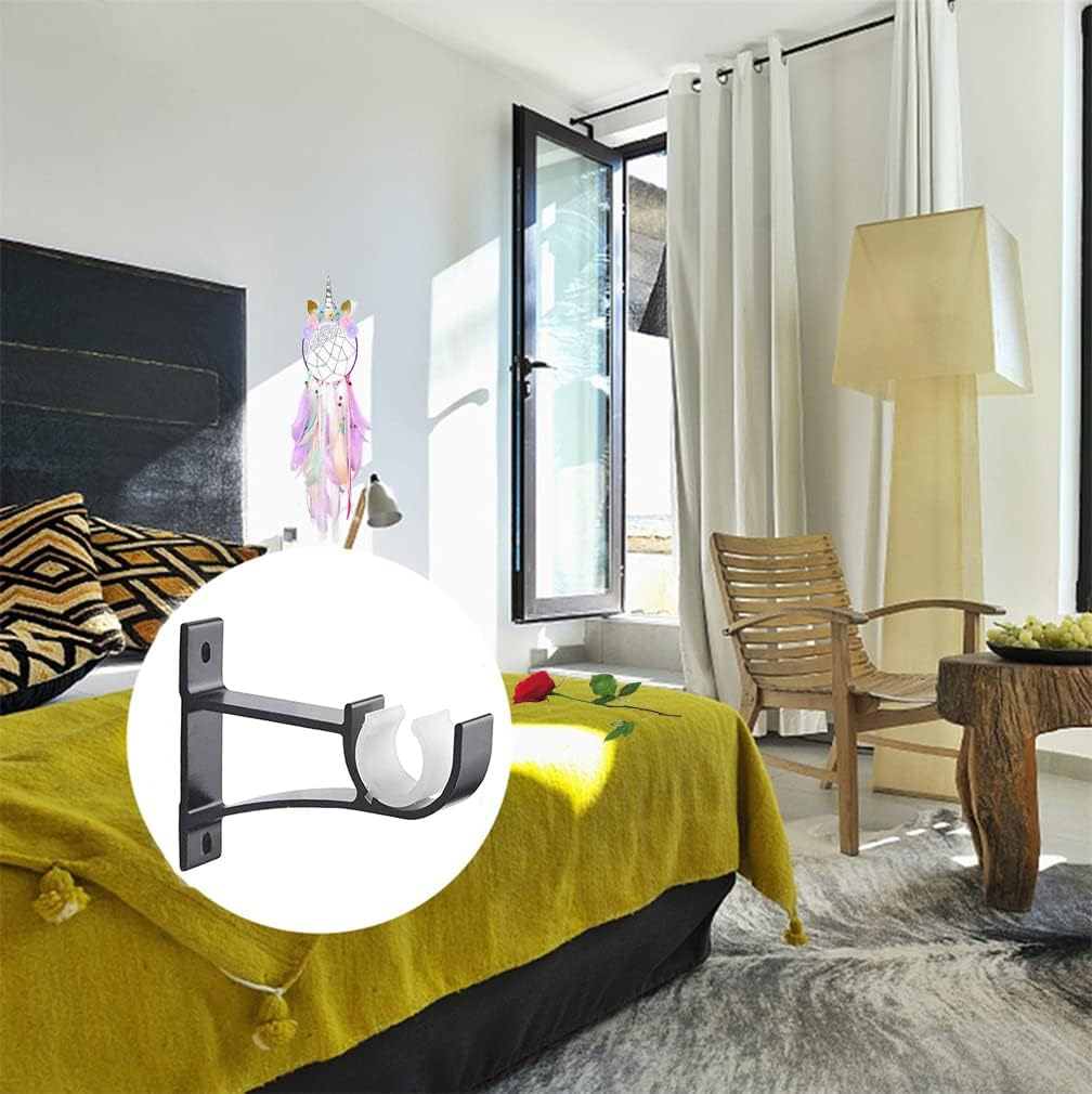 4 Pack Curtain Rod Brackets，Drapery Rod Aluminum Alloy Heavy Duty，Curtain Rod Holders Decorative Rod Hooks Hanger Fit for 1 to 1.2 Inch Drapes Rod(Black，Not Included Curtain Rod) image number 3